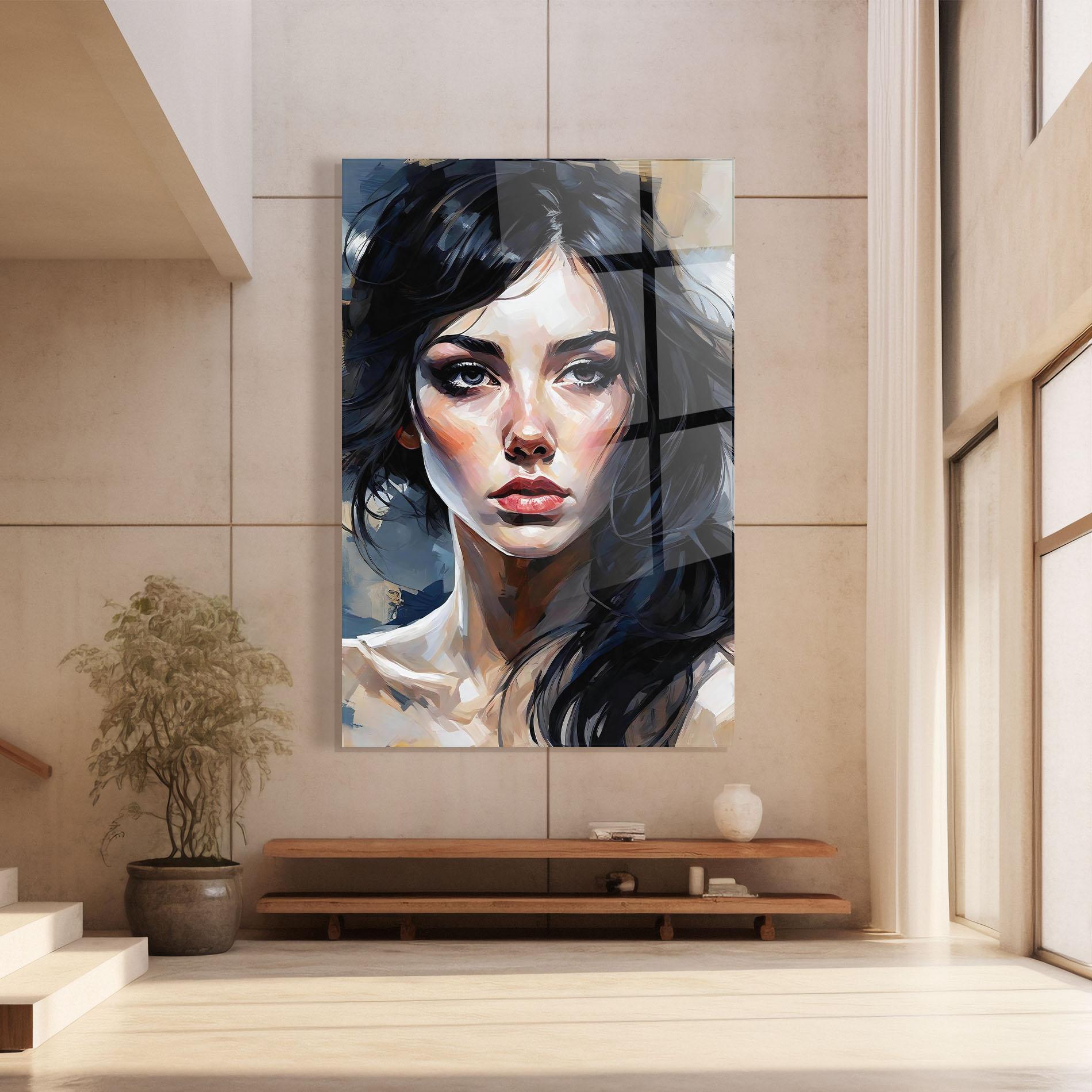 Tablou Sticla Long Black Hair Portrait mockup 8