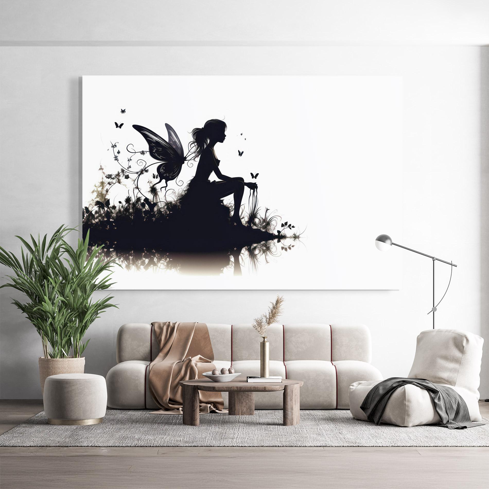 Tablou Sticla Butterfly Woman Shilouette mockup 9