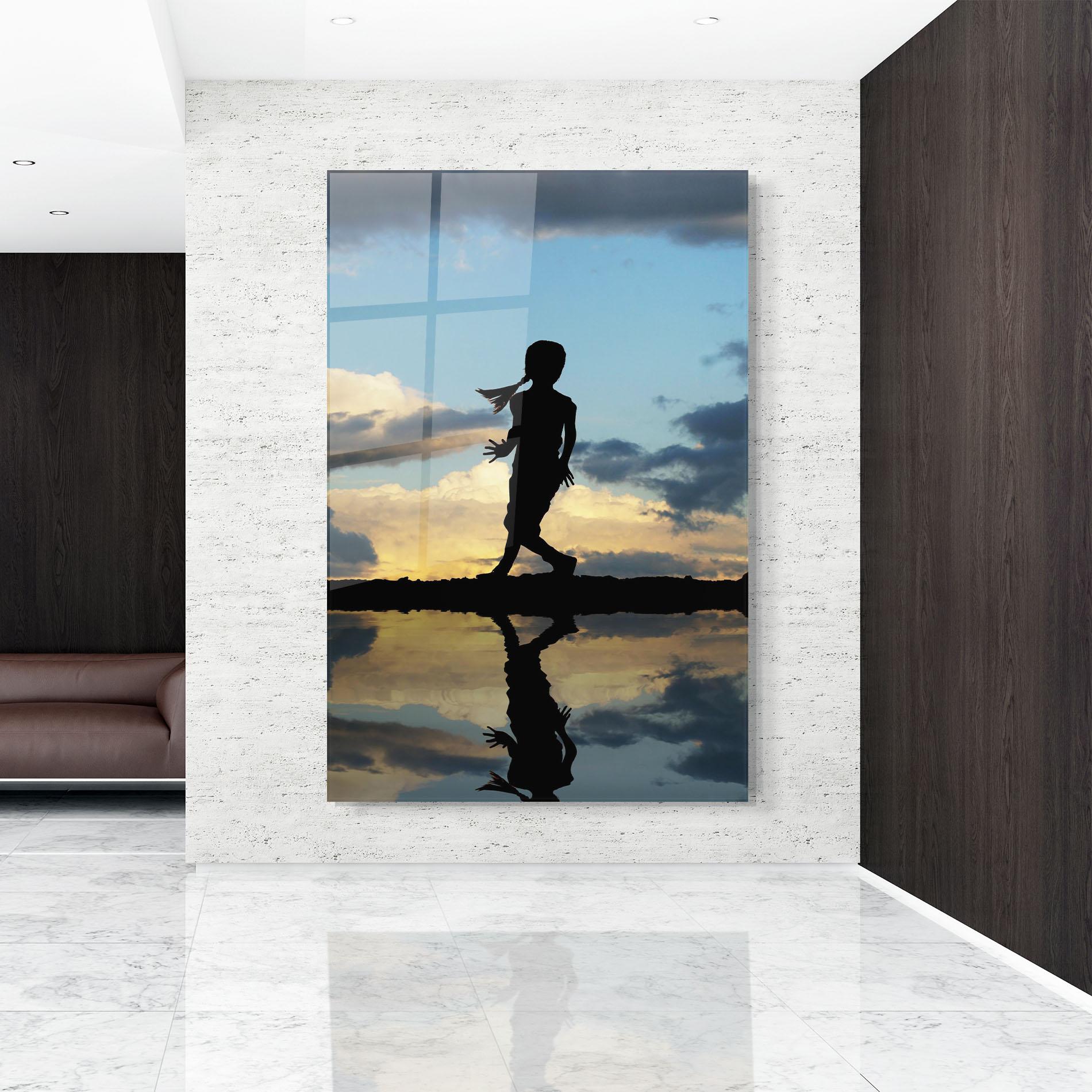 Tablou Sticla Little Girl Jumping mockup 9