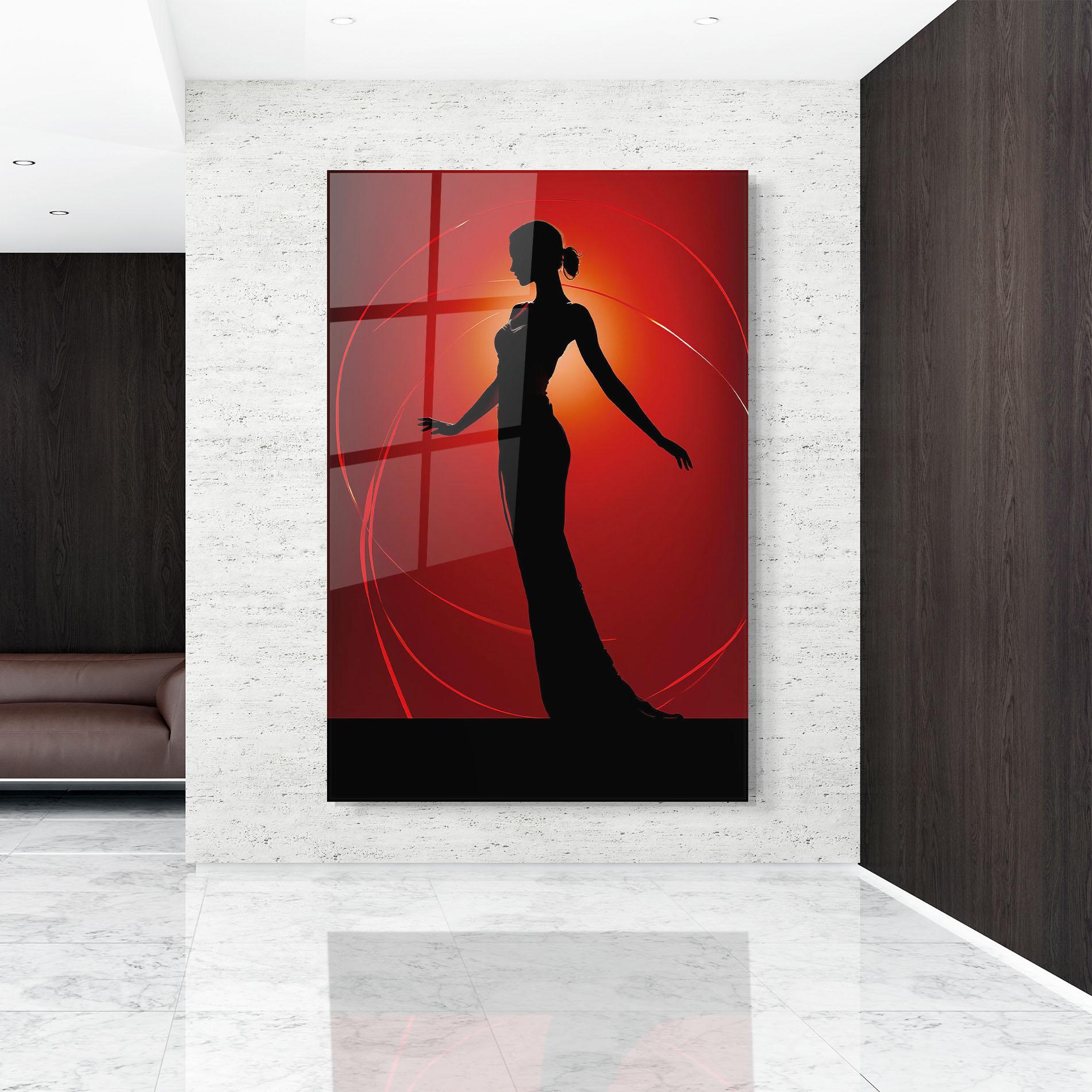 Tablou Sticla Red Background Girl mockup 9