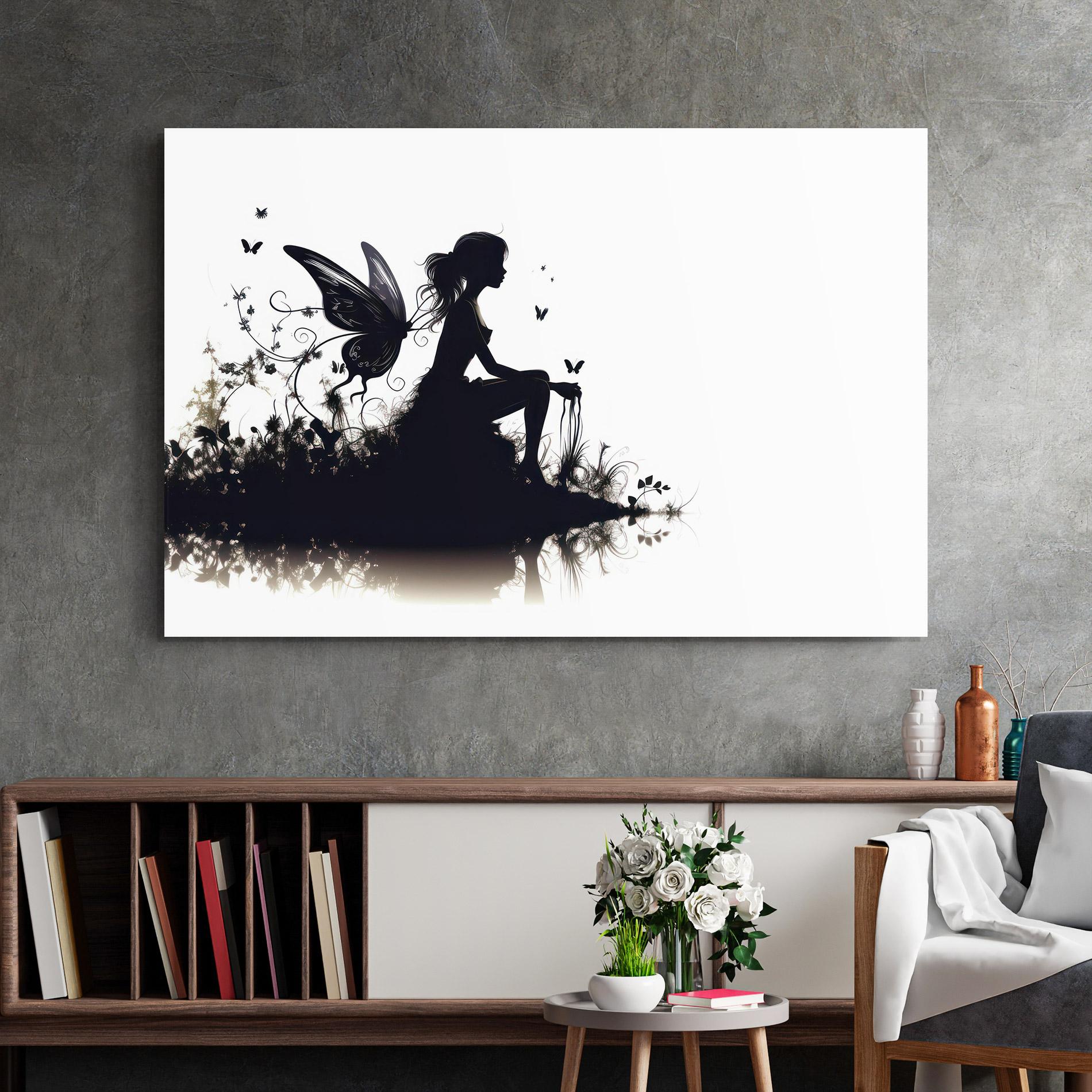 Tablou Sticla Butterfly Woman Shilouette mockup 2