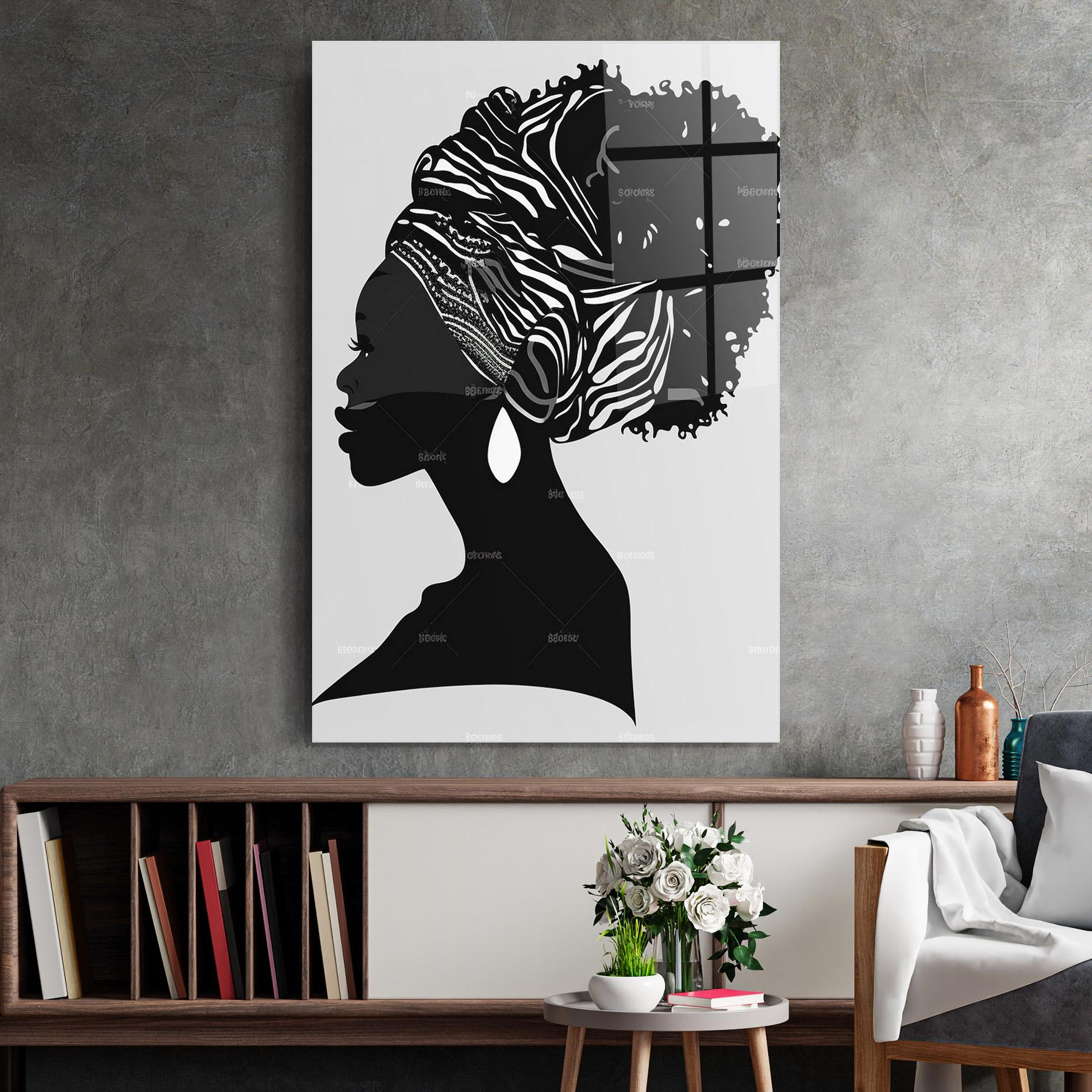 Tablou Sticla Black Woman Silhouette mockup 2