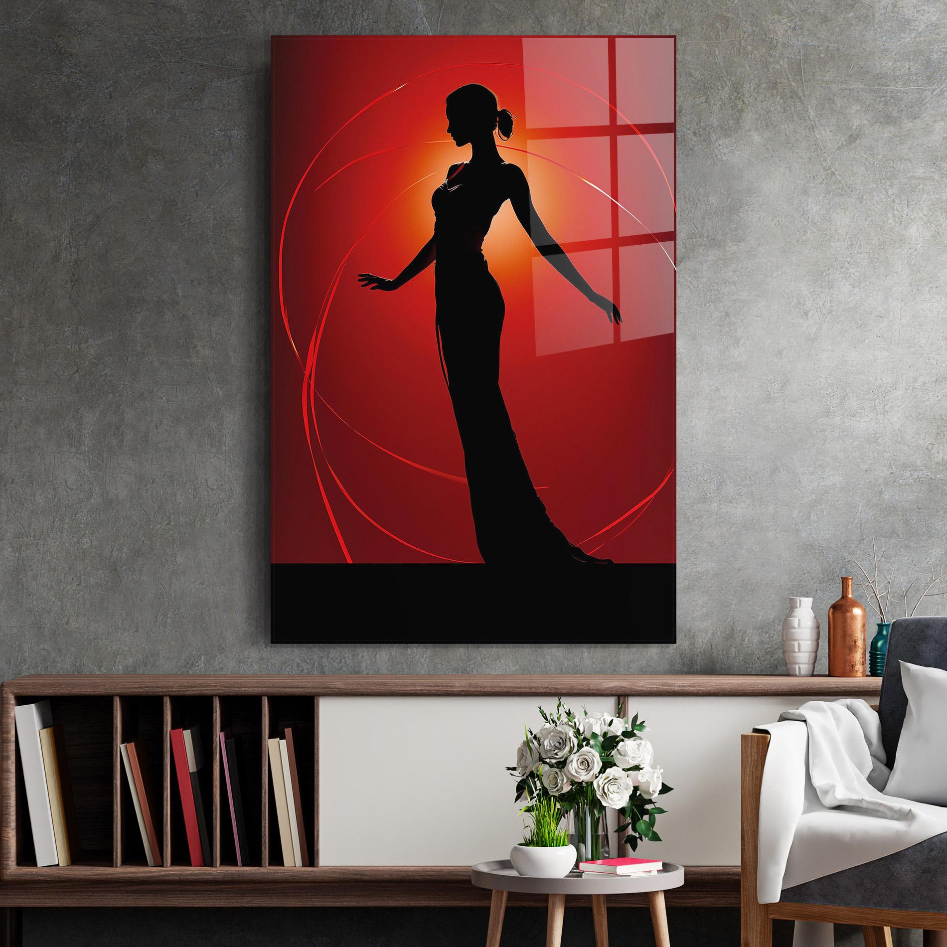 Tablou Sticla Red Background Girl mockup 2