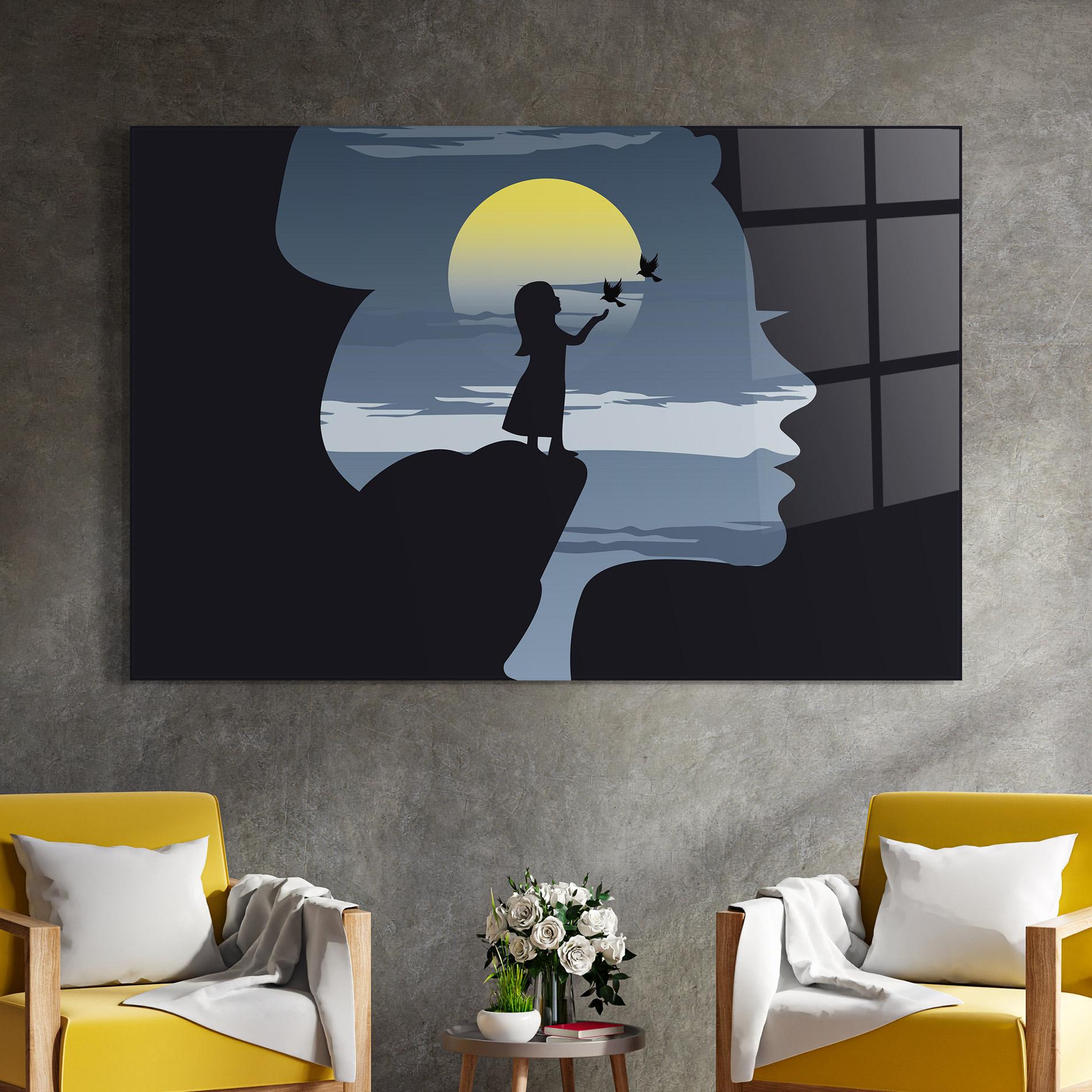 Tablou Sticla Little Girl Birds mockup 4