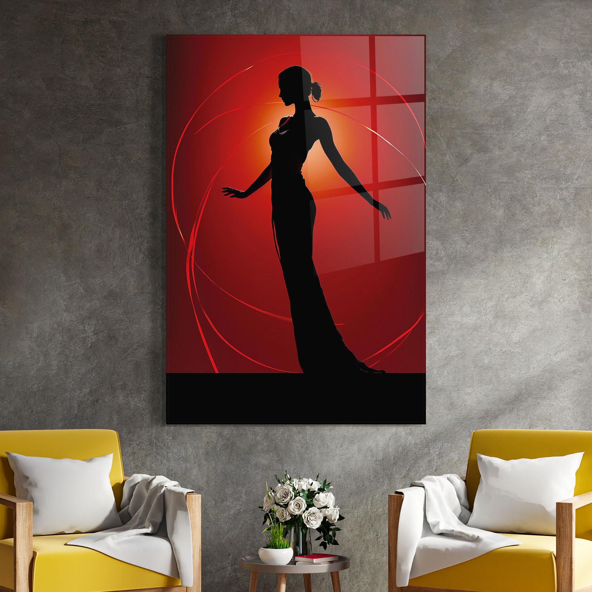 Tablou Sticla Red Background Girl mockup 4