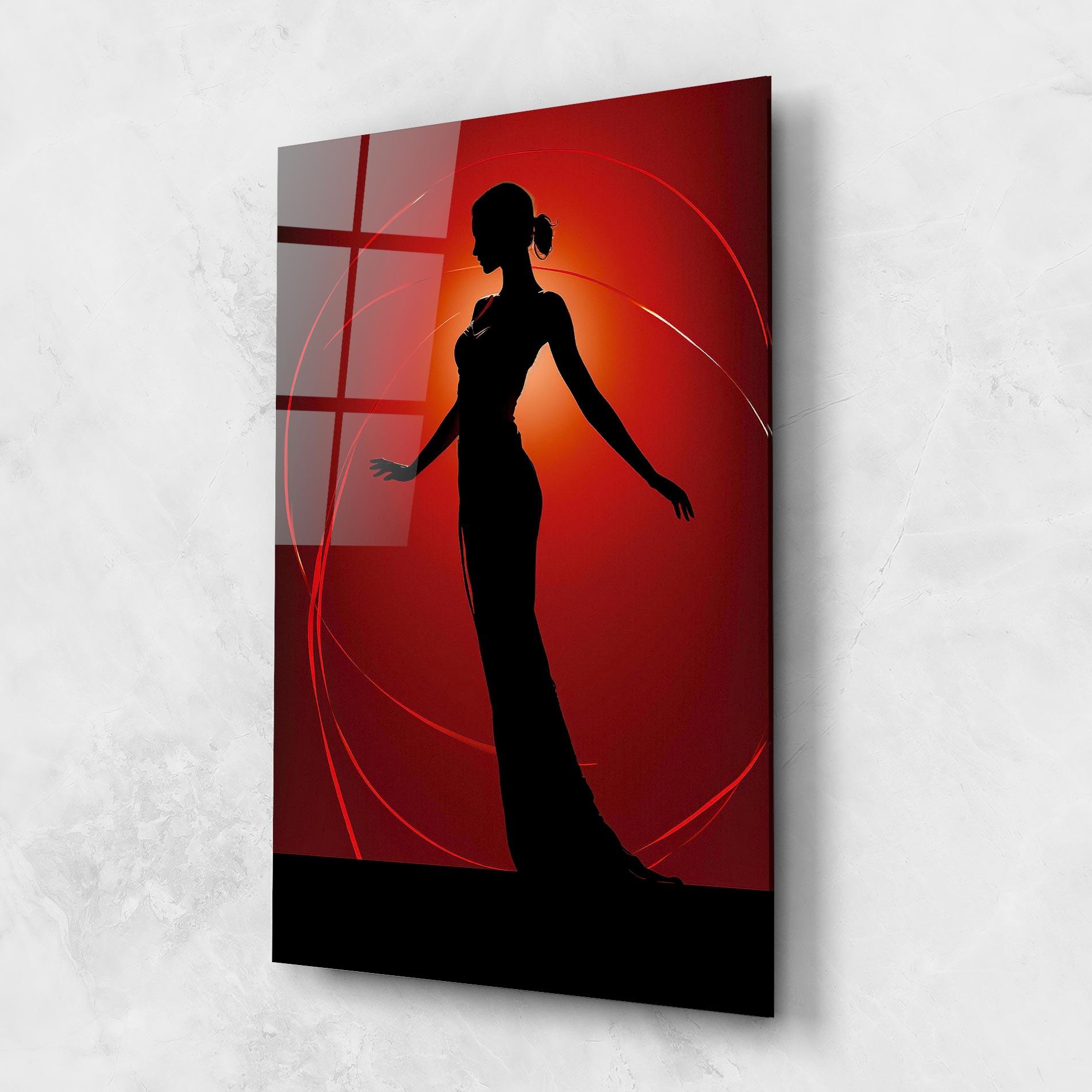 Tablou Sticla Red Background Girl mockup 1