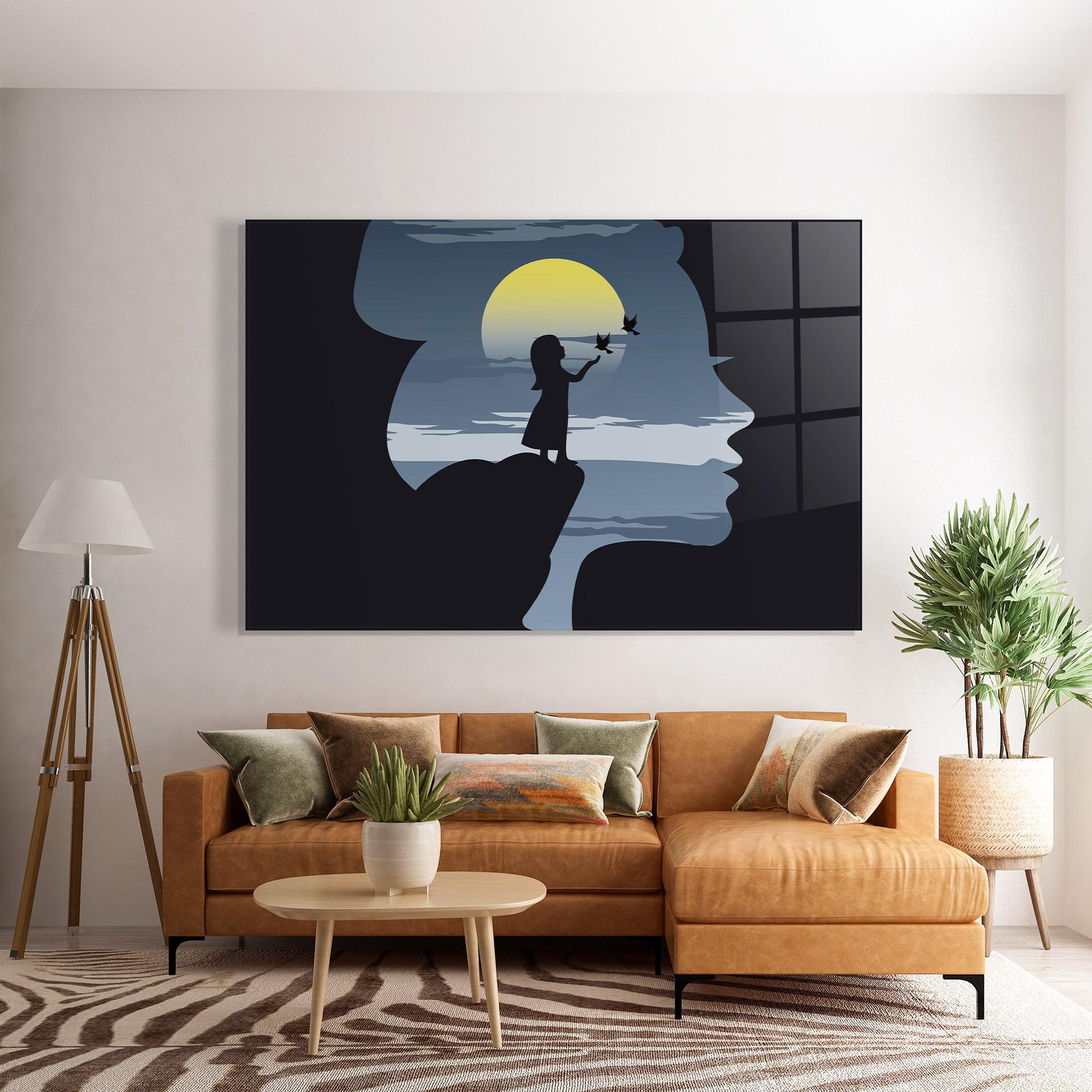 Tablou Sticla Little Girl Birds mockup 7