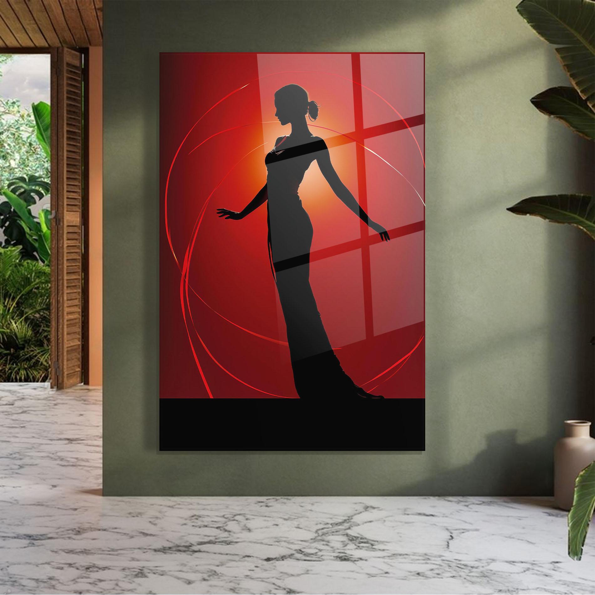 Tablou Sticla Red Background Girl mockup 7