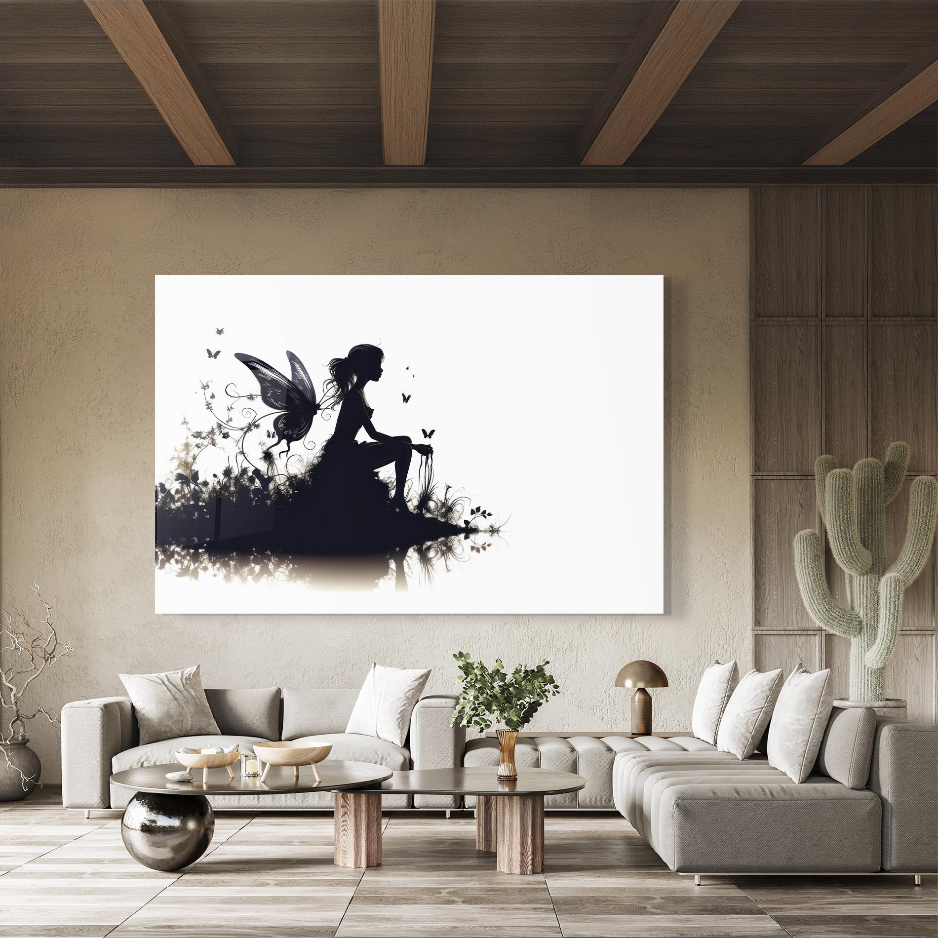 Tablou Sticla Butterfly Woman Shilouette mockup 8