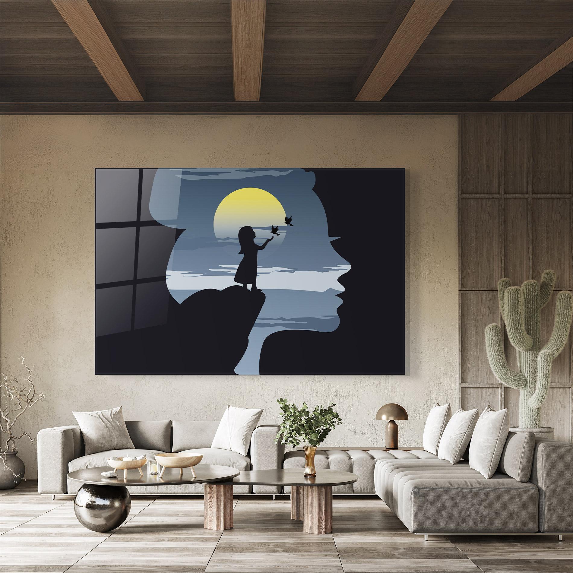 Tablou Sticla Little Girl Birds mockup 8