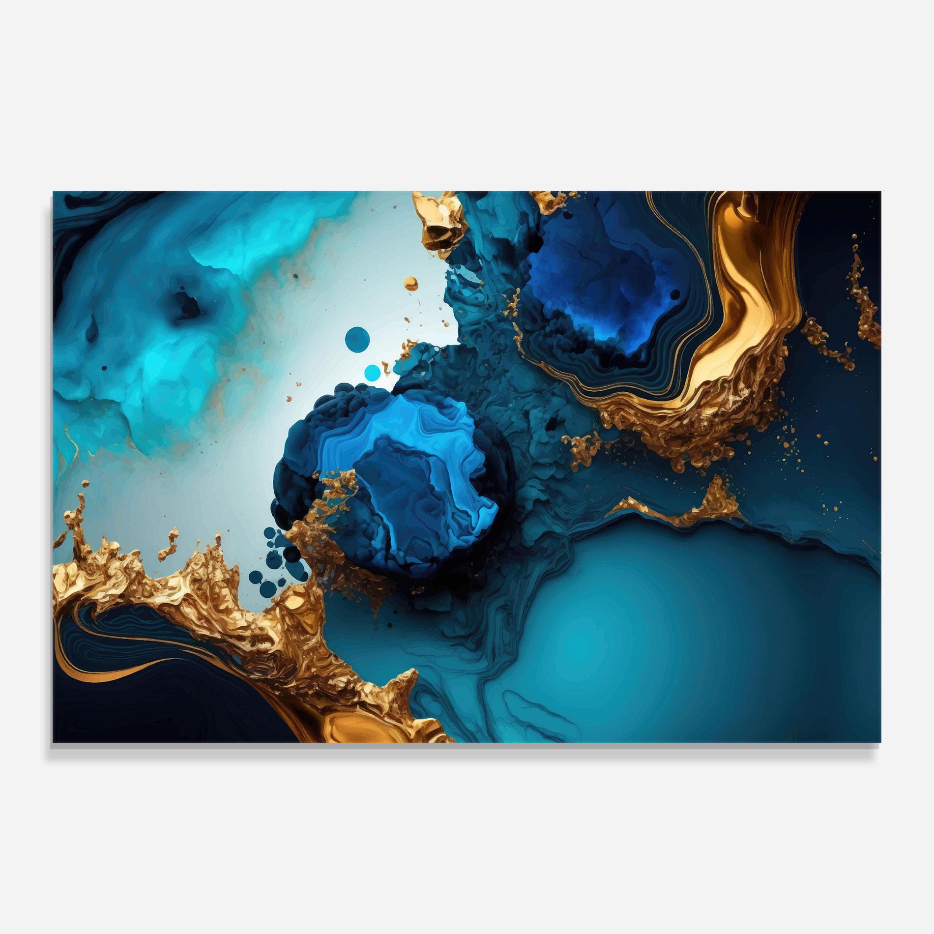 Tablou Sticla Blue Gold Wave mockup 0