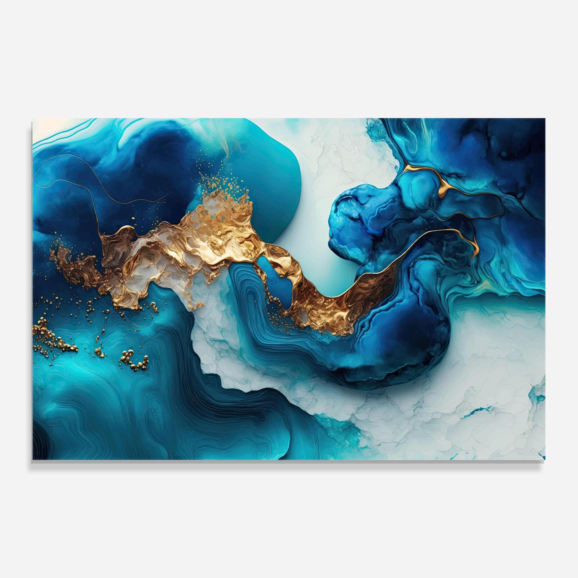 Tablou Sticla Gold Blue Art Wave mockup 0