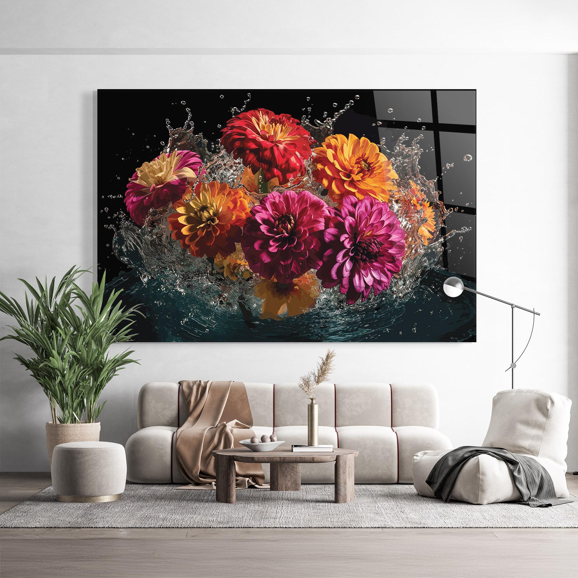 Tablou Sticla Flower Water Splash mockup 9