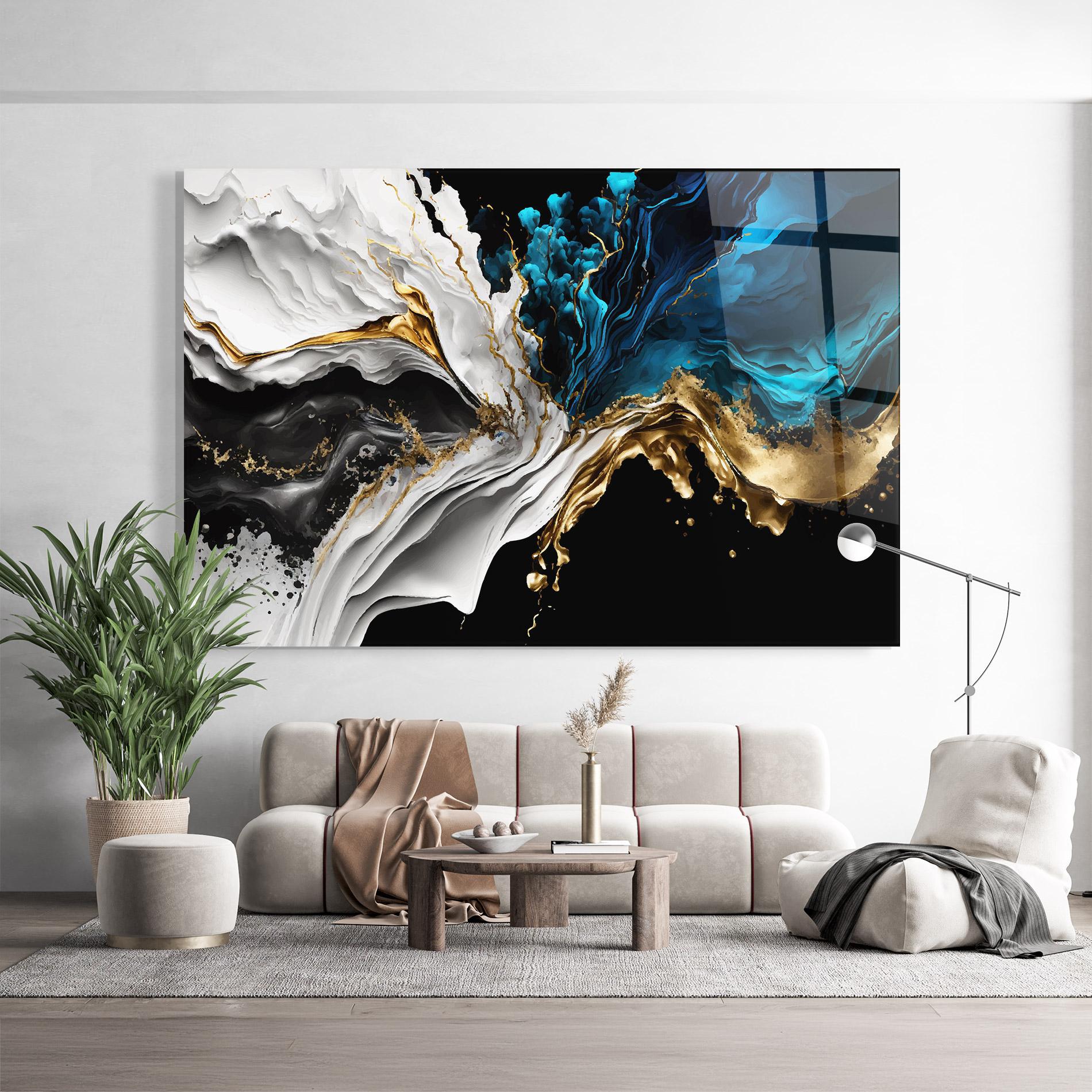 Tablou Sticla White Black Wave mockup 9