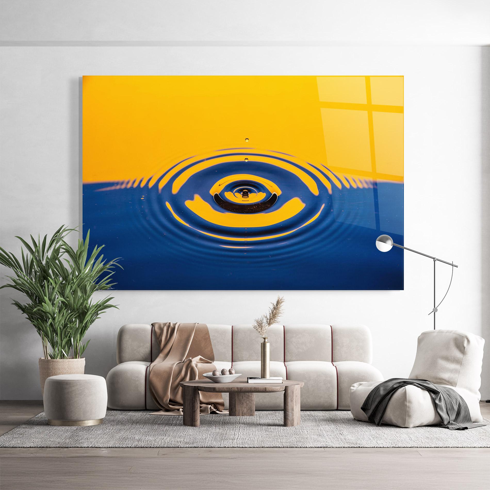 Tablou Sticla Yellow Blue Drop mockup 9