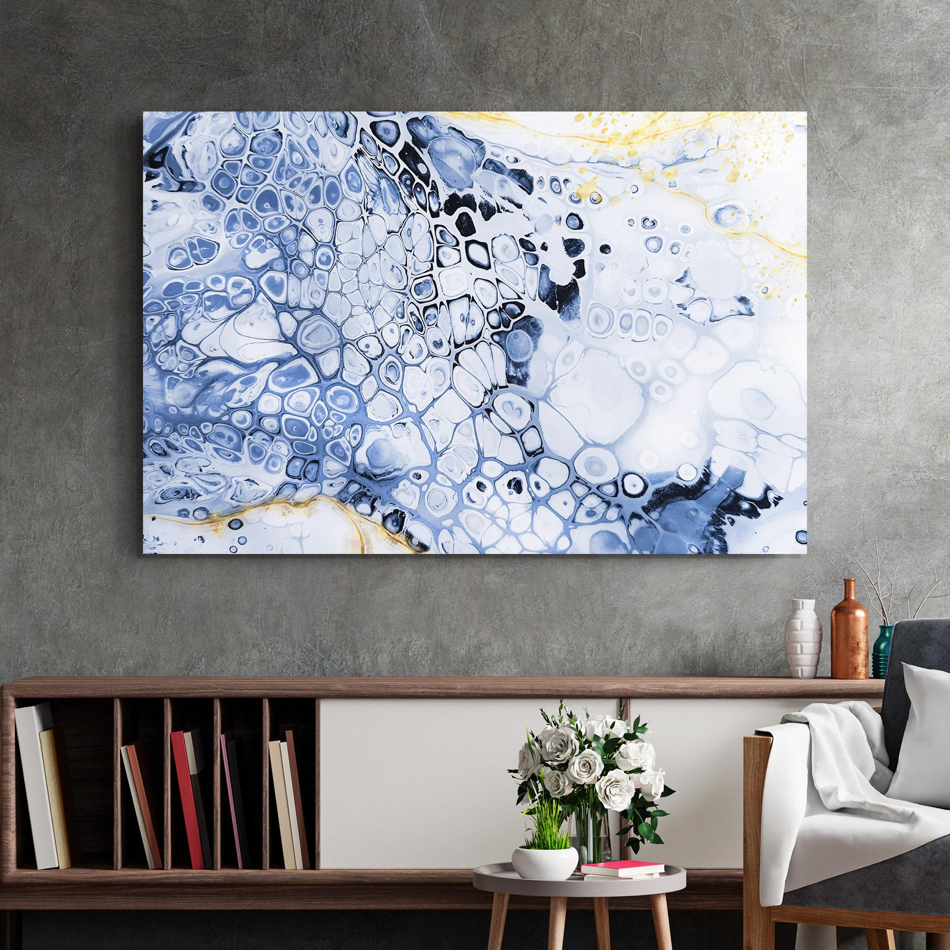 Tablou Sticla Blue Yellow Water Art mockup 2