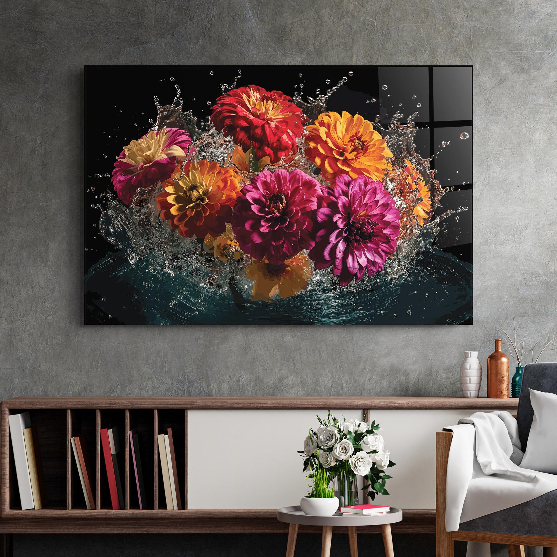 Tablou Sticla Flower Water Splash mockup 2