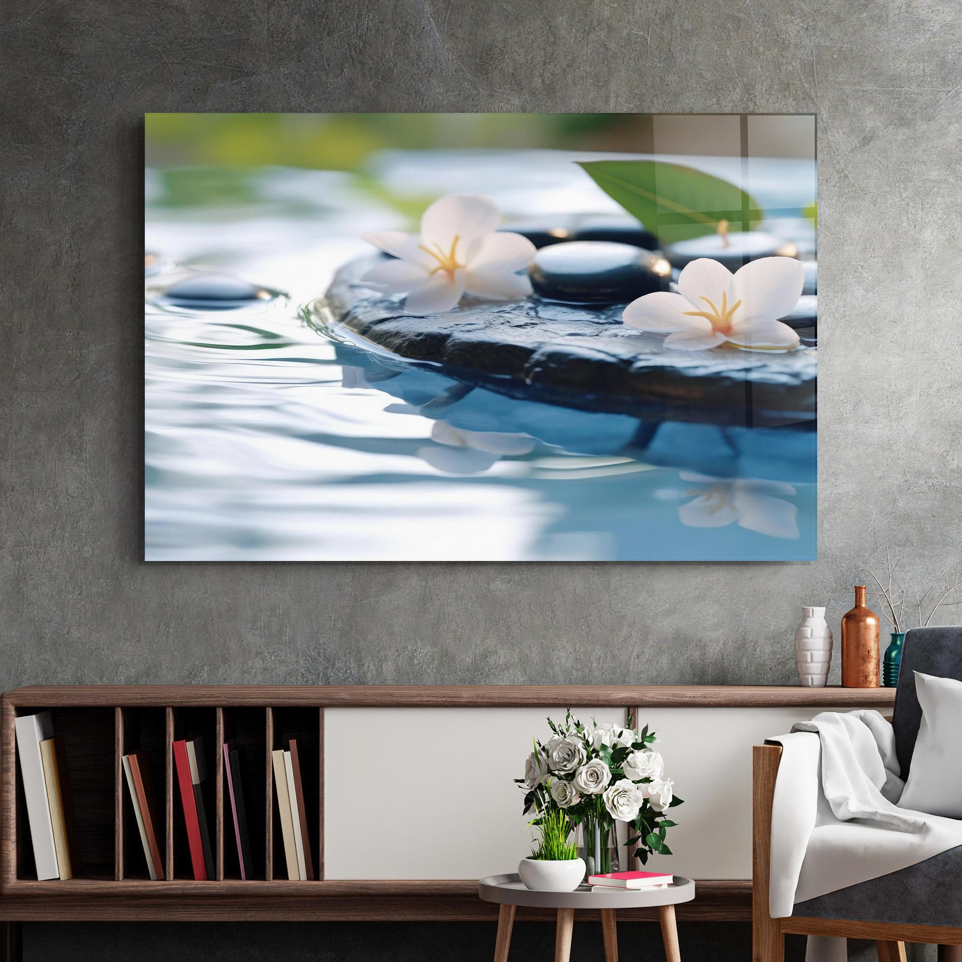 Tablou Sticla Water White Flowers mockup 2