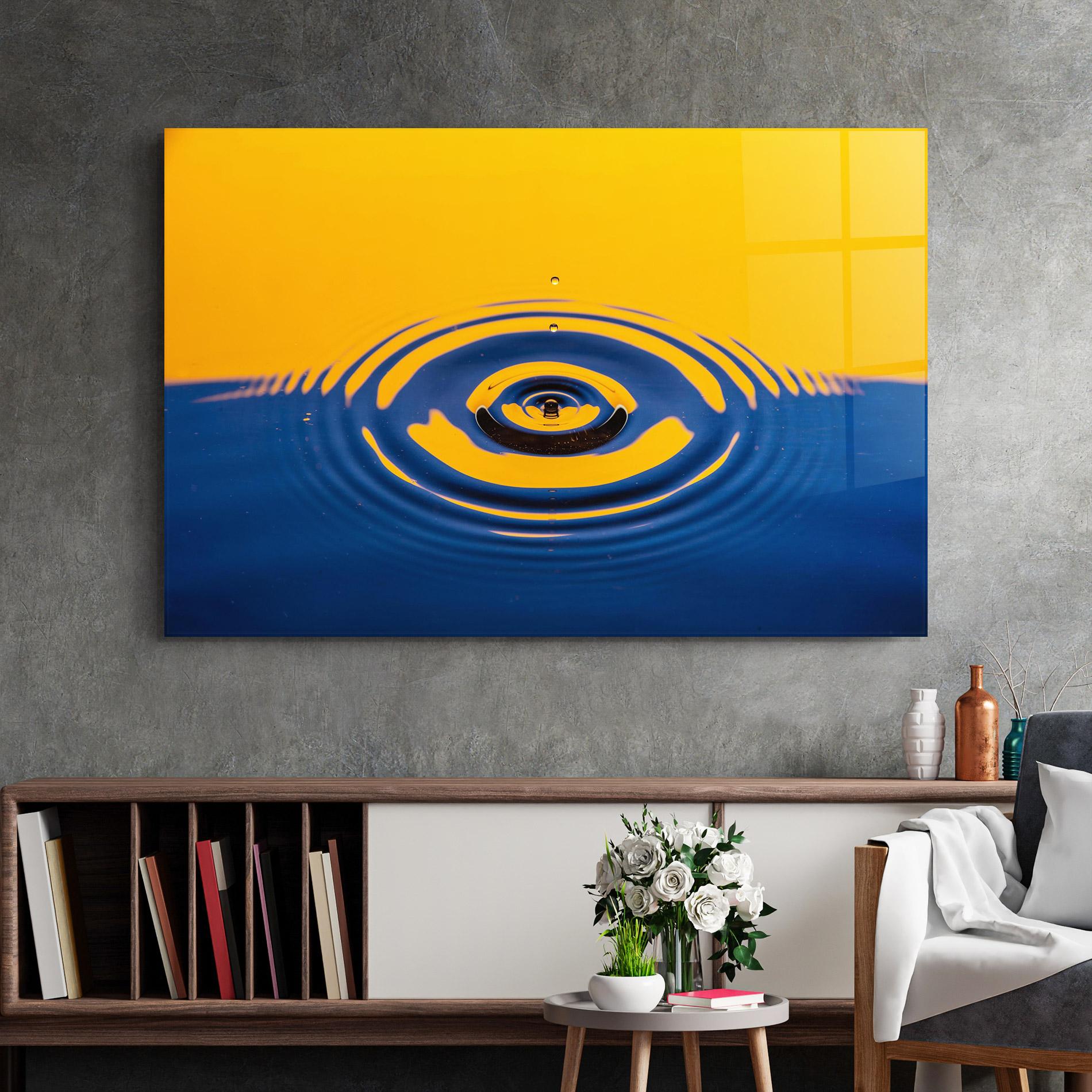 Tablou Sticla Yellow Blue Drop mockup 2