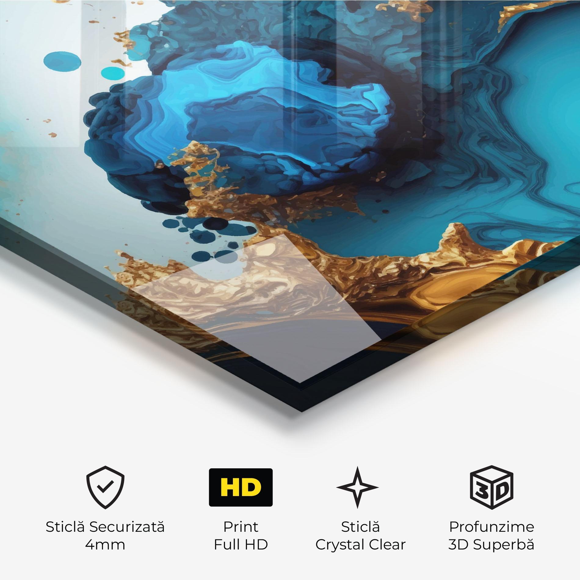 Tablou Sticla Blue Gold Wave mockup 3