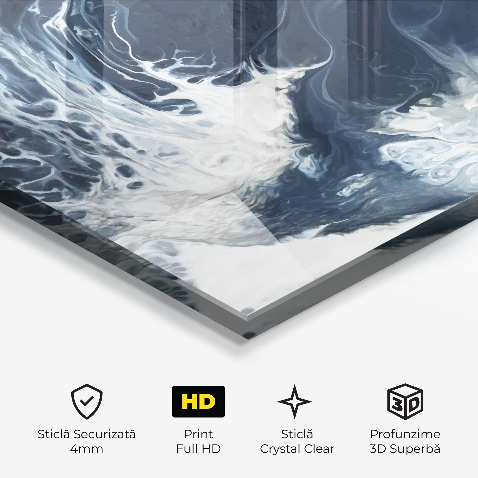 Tablou Sticla Blue White Waves mockup 3