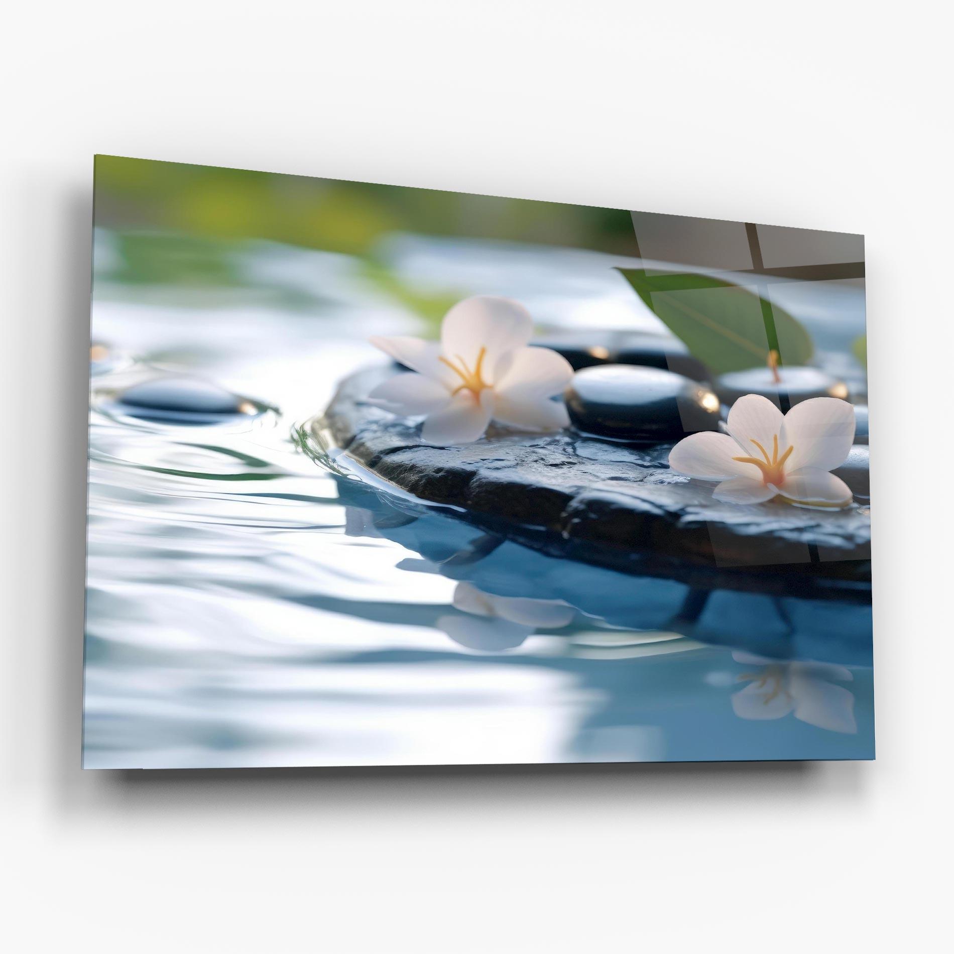 Tablou Sticla Water White Flowers mockup 6