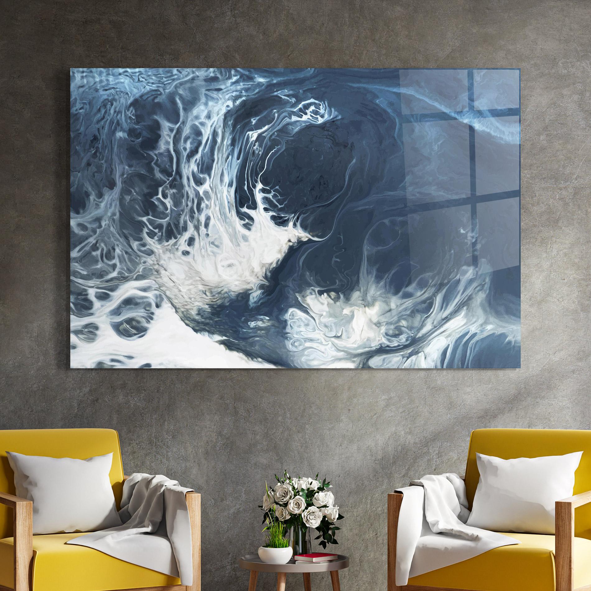 Tablou Sticla Blue White Waves mockup 4