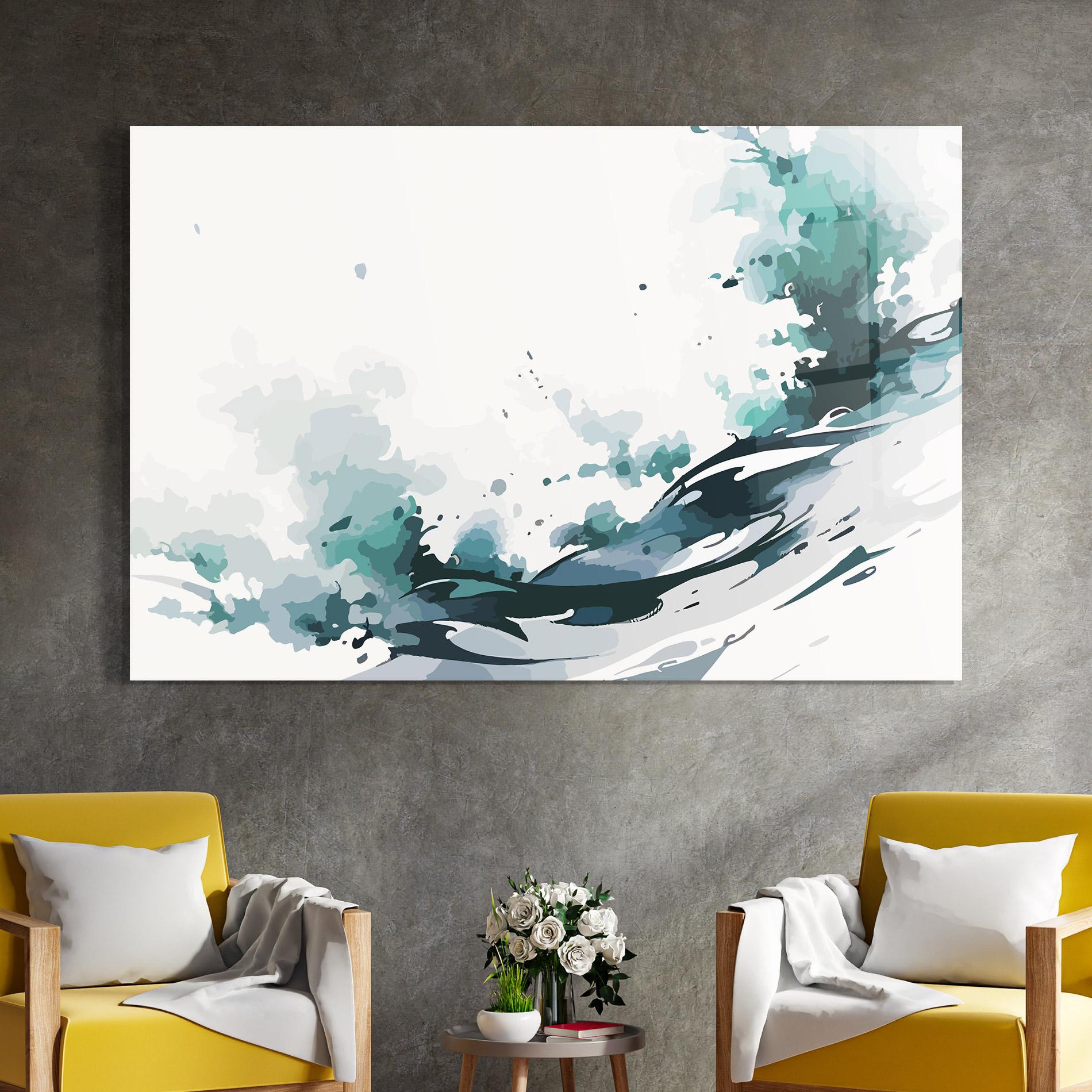 Tablou Sticla Green Blue Wave mockup 4