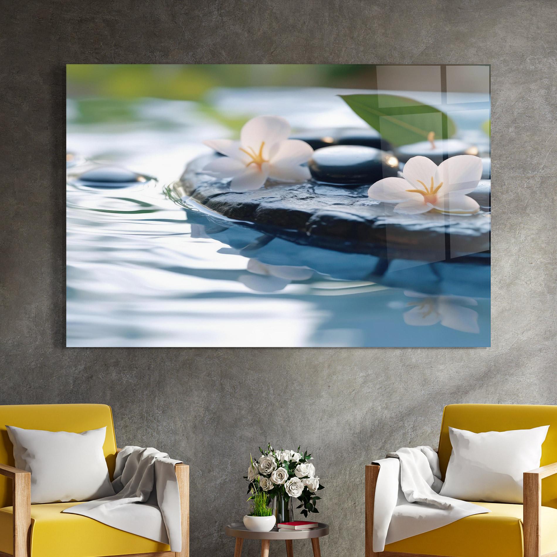 Tablou Sticla Water White Flowers mockup 4