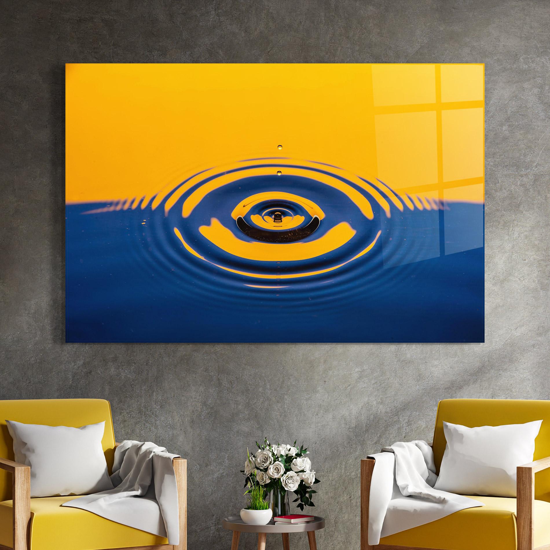 Tablou Sticla Yellow Blue Drop mockup 4