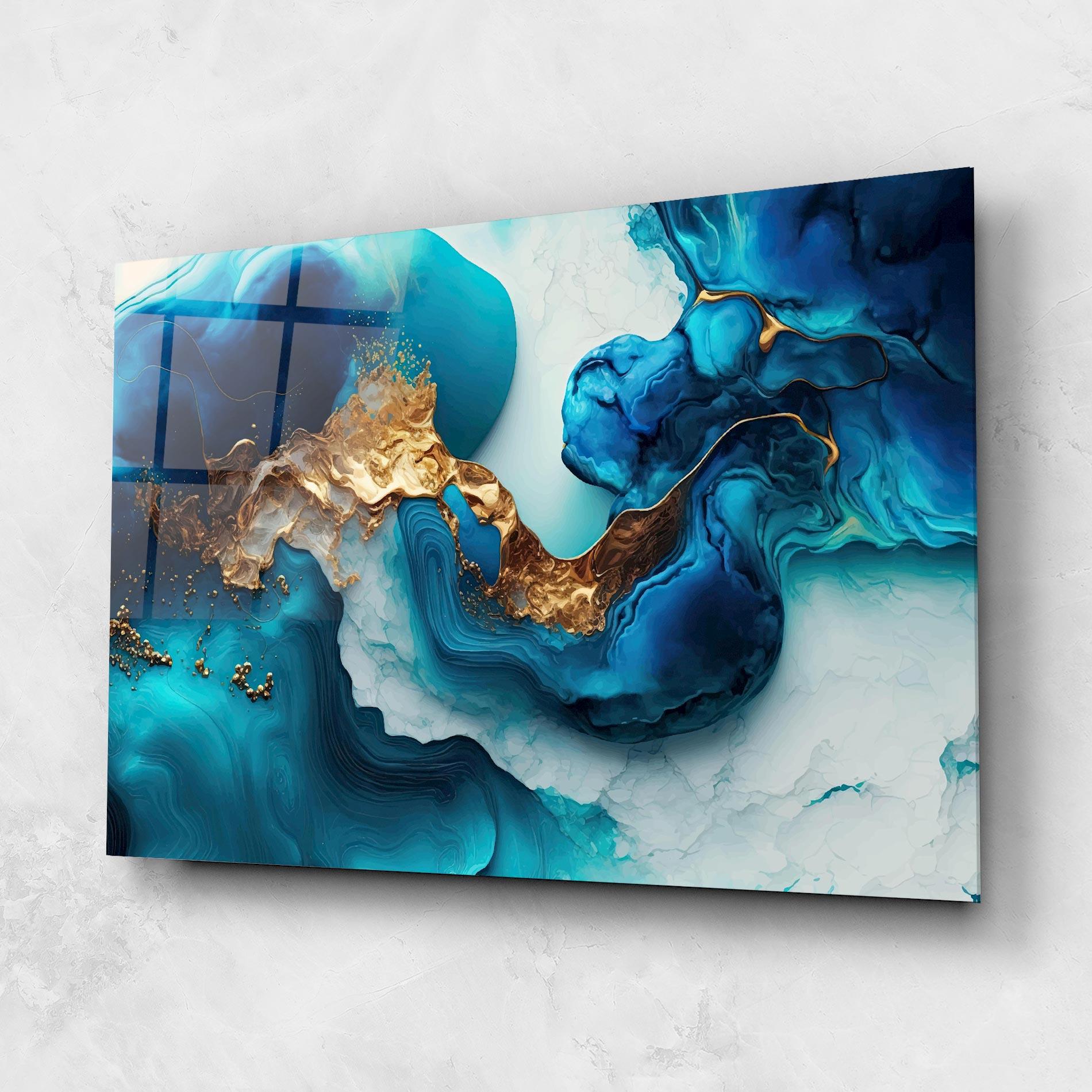 Tablou Sticla Gold Blue Art Wave mockup 1