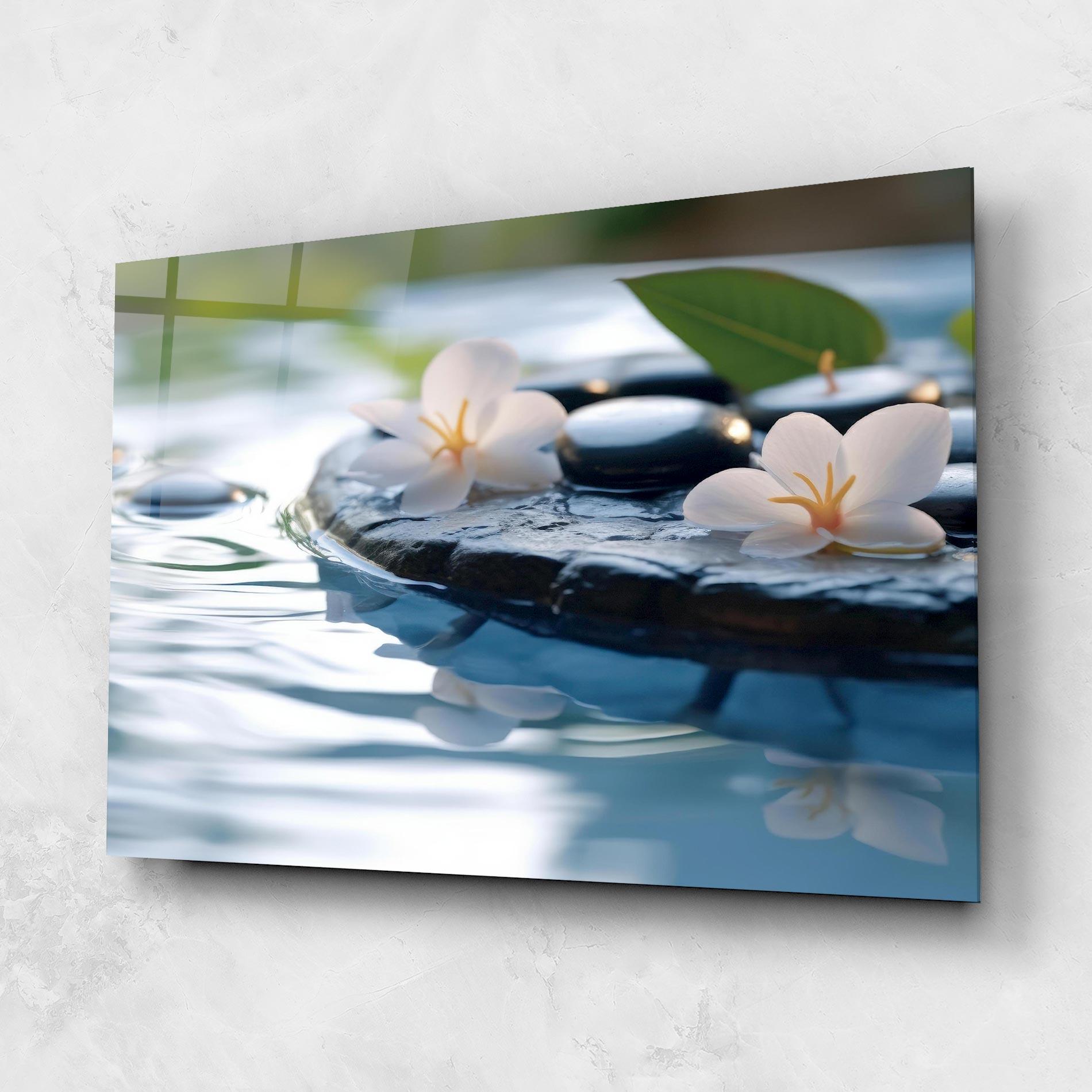 Tablou Sticla Water White Flowers mockup 1