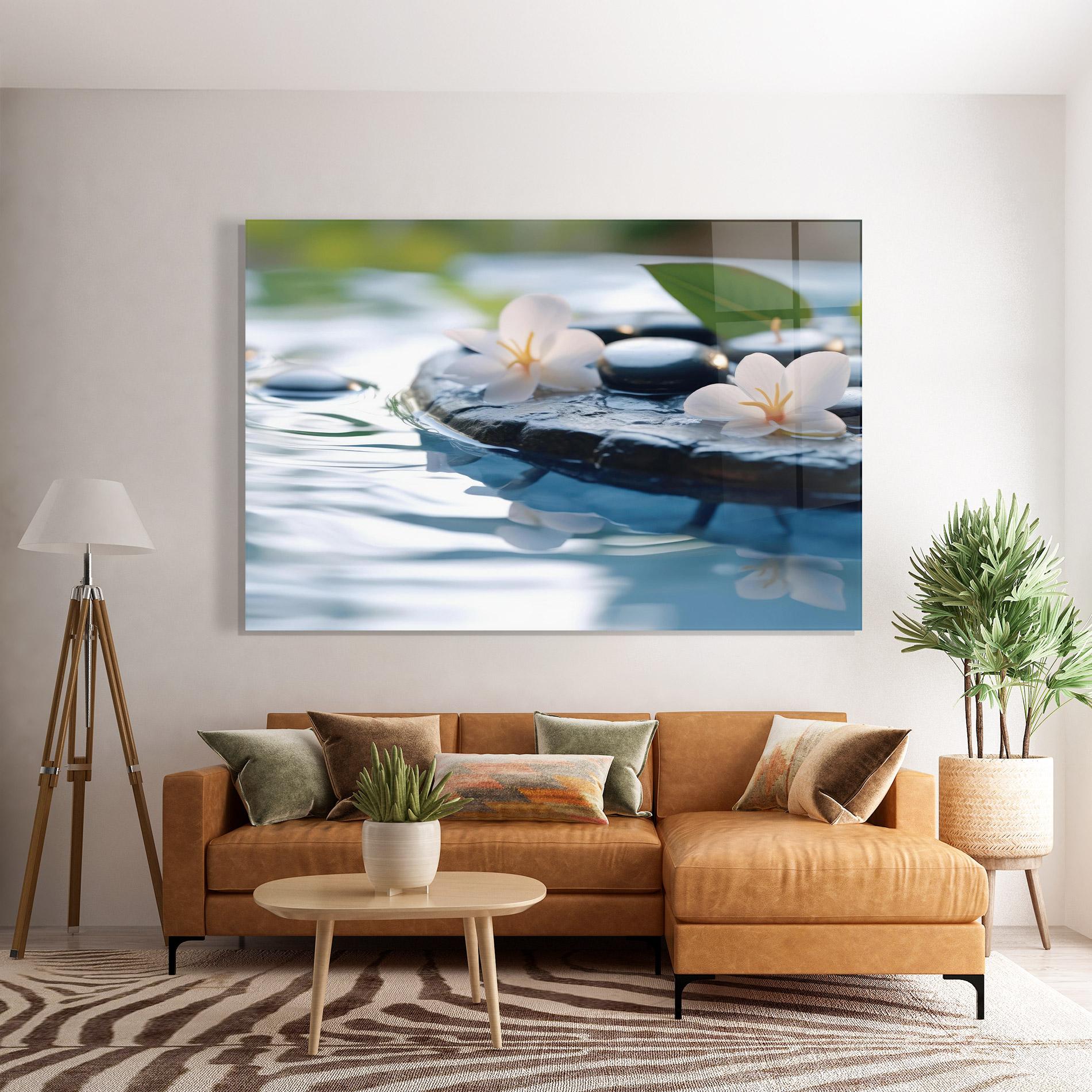 Tablou Sticla Water White Flowers mockup 7