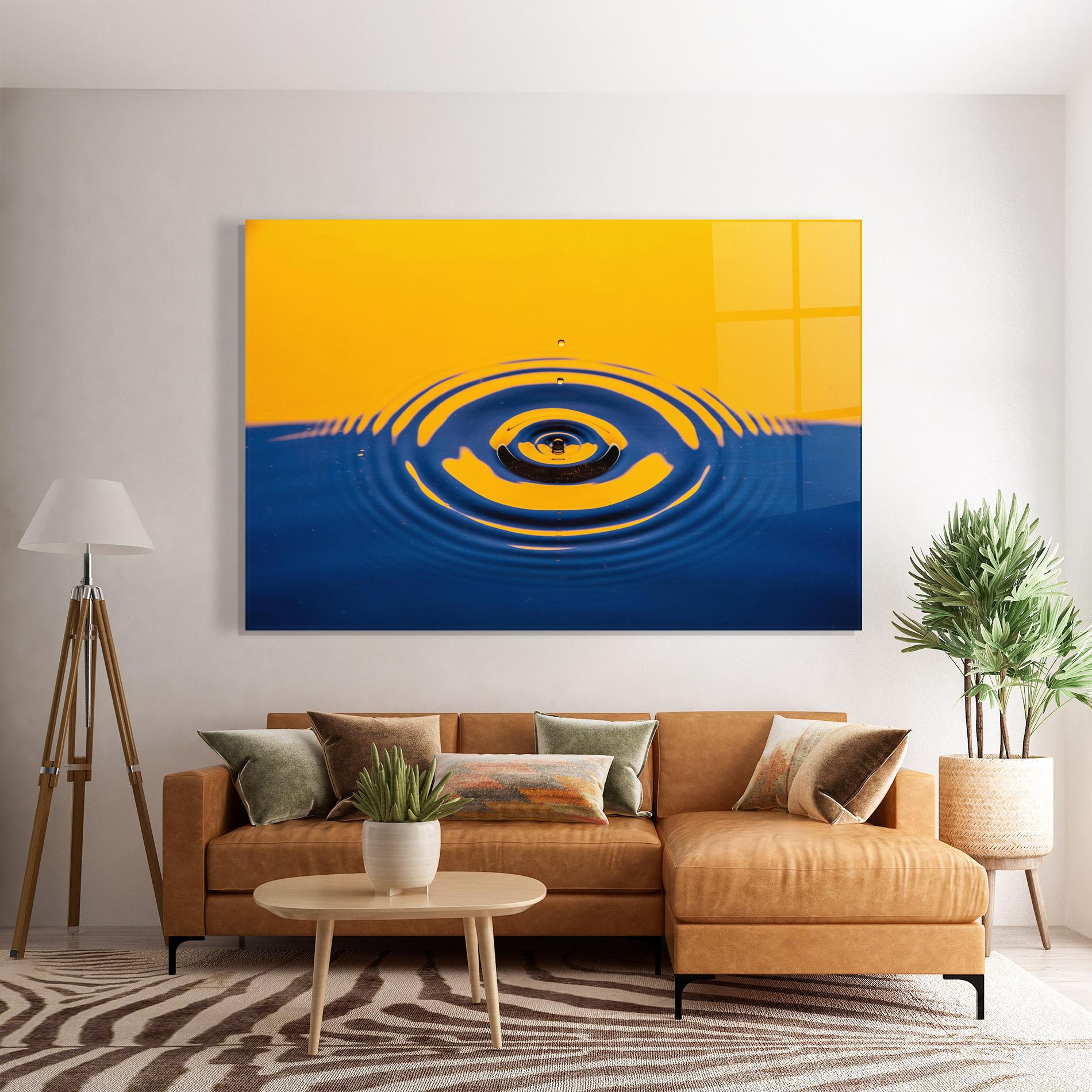 Tablou Sticla Yellow Blue Drop mockup 7