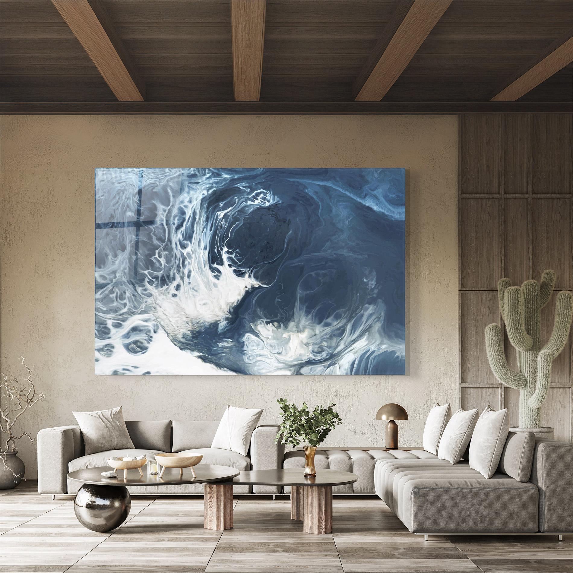 Tablou Sticla Blue White Waves mockup 8