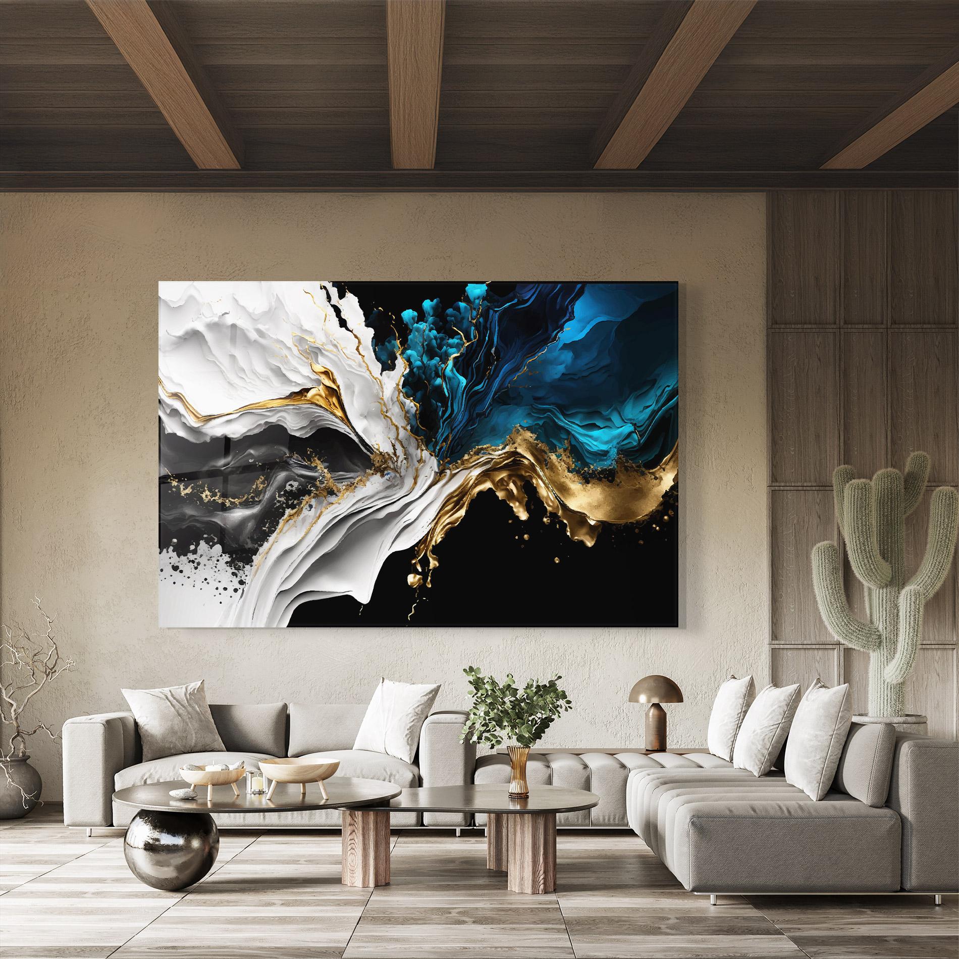 Tablou Sticla White Black Wave mockup 8