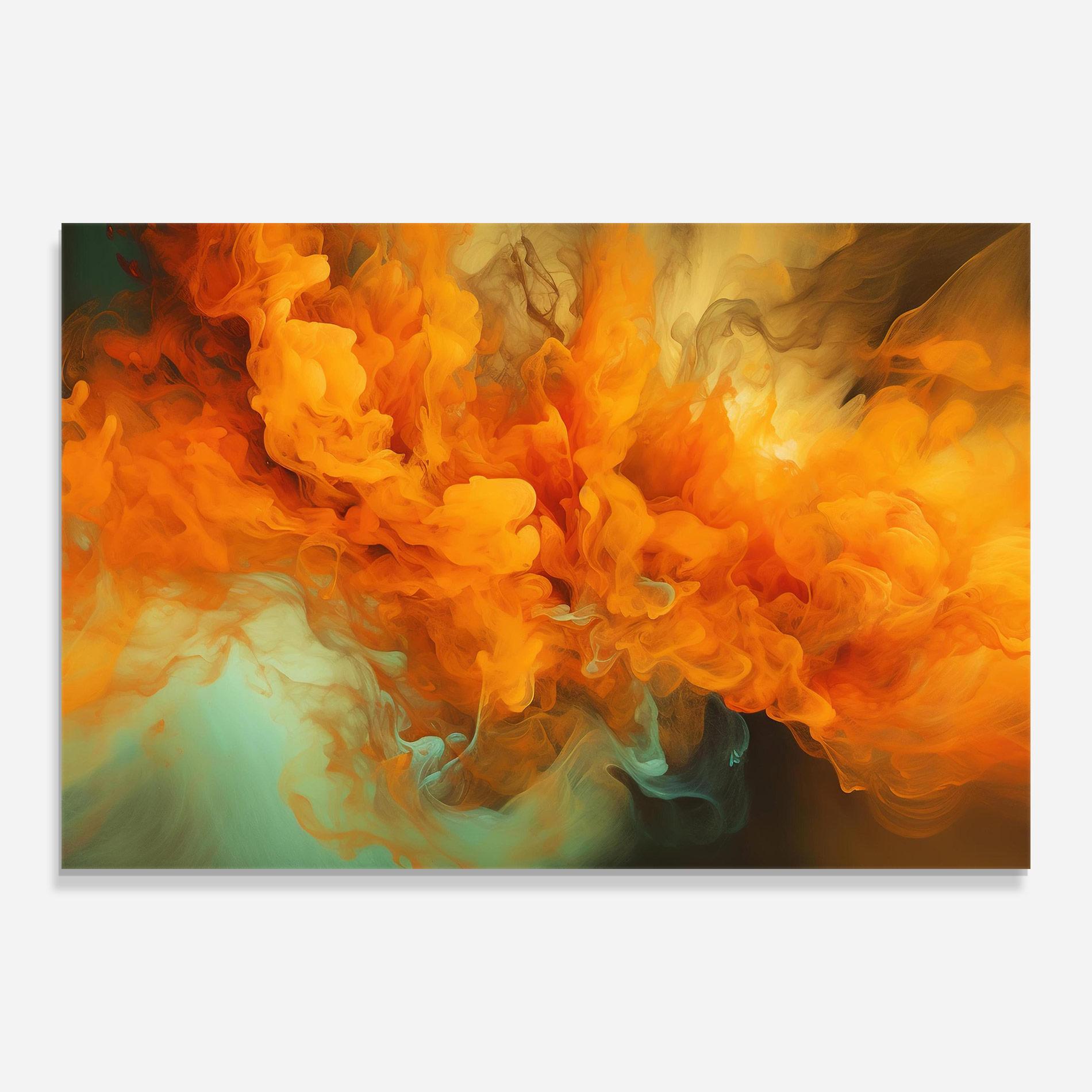 Tablou Sticla Orange Fire Smoke mockup 0