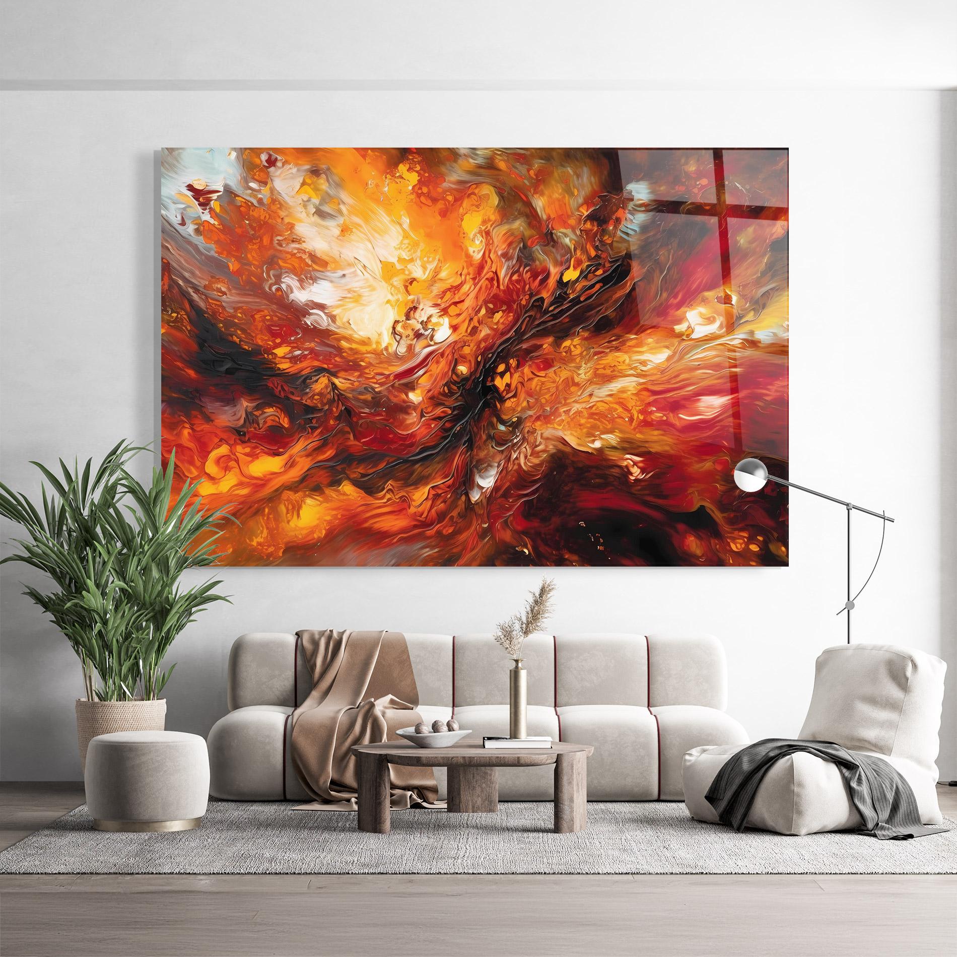 Tablou Sticla Fiery Red Orange Art mockup 9