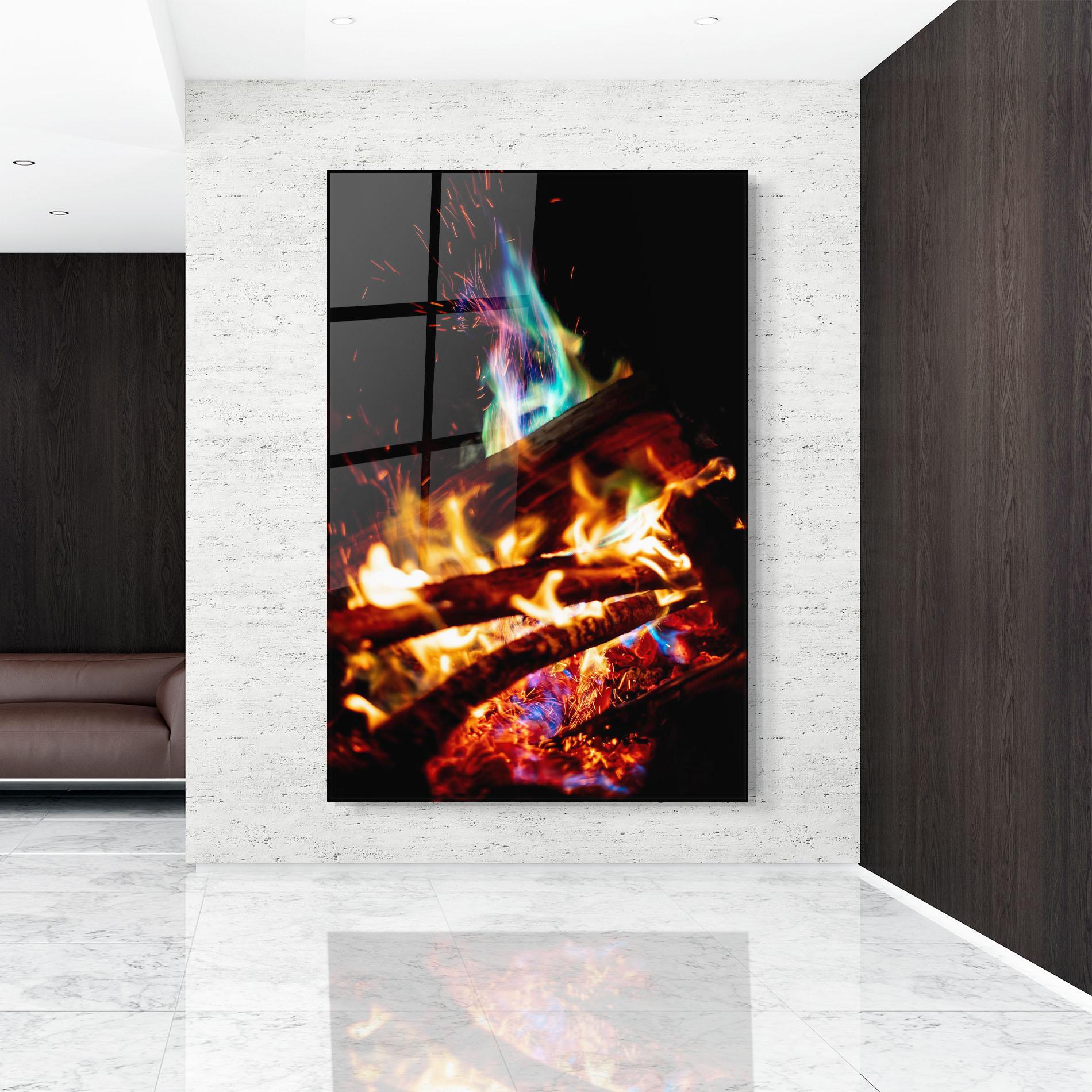 Tablou Sticla Blue Green Fire mockup 9