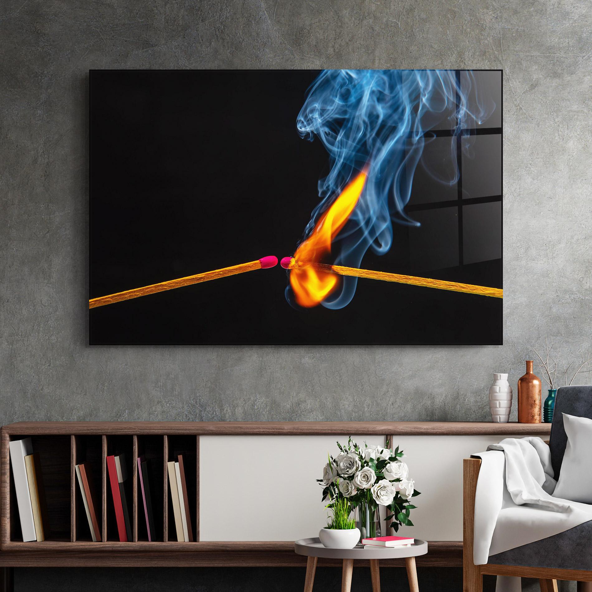 Tablou Sticla Burning Smoking Match mockup 2