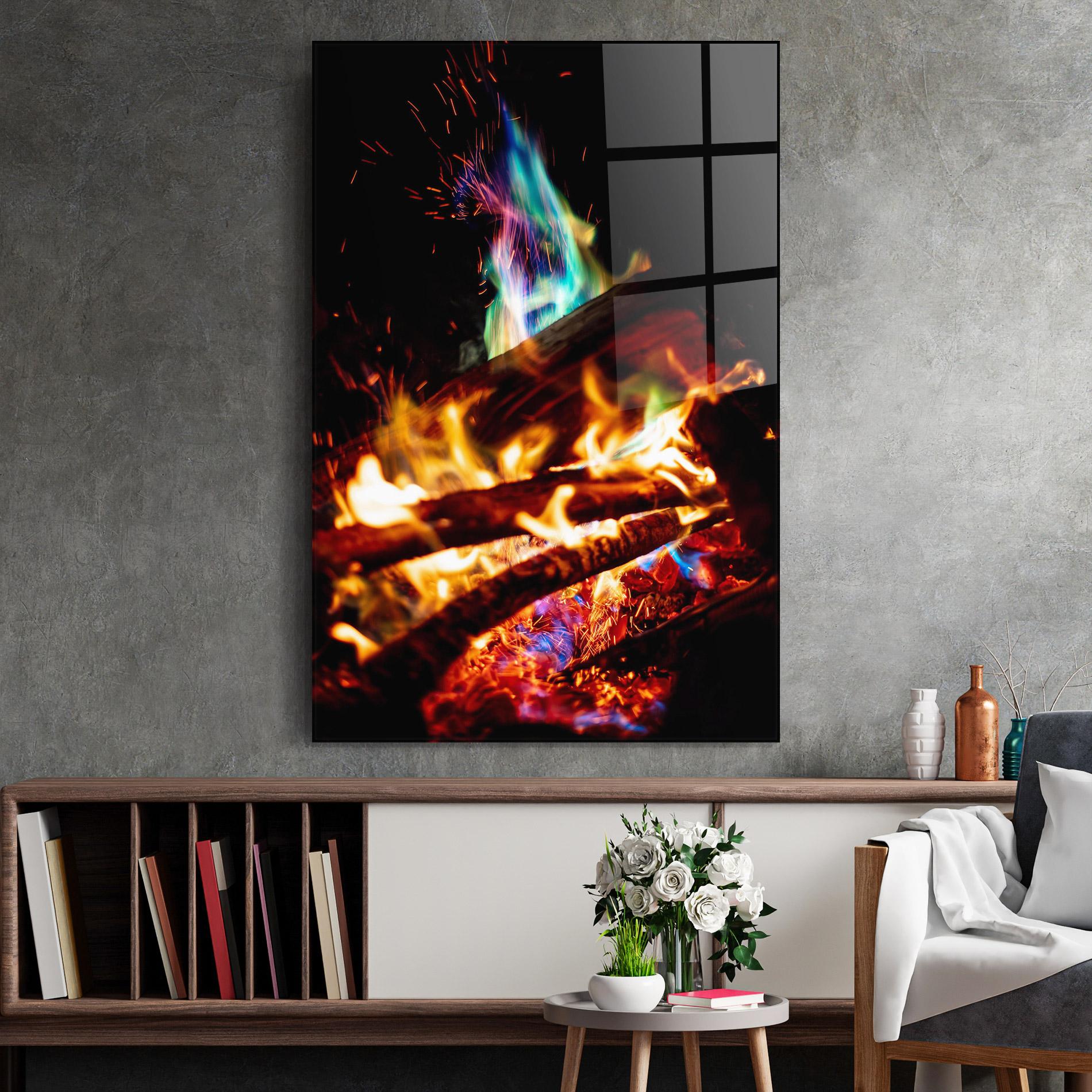 Tablou Sticla Blue Green Fire mockup 2