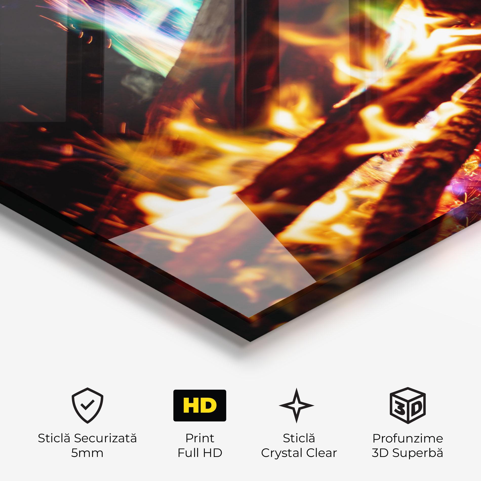 Tablou Sticla Blue Green Fire mockup 3