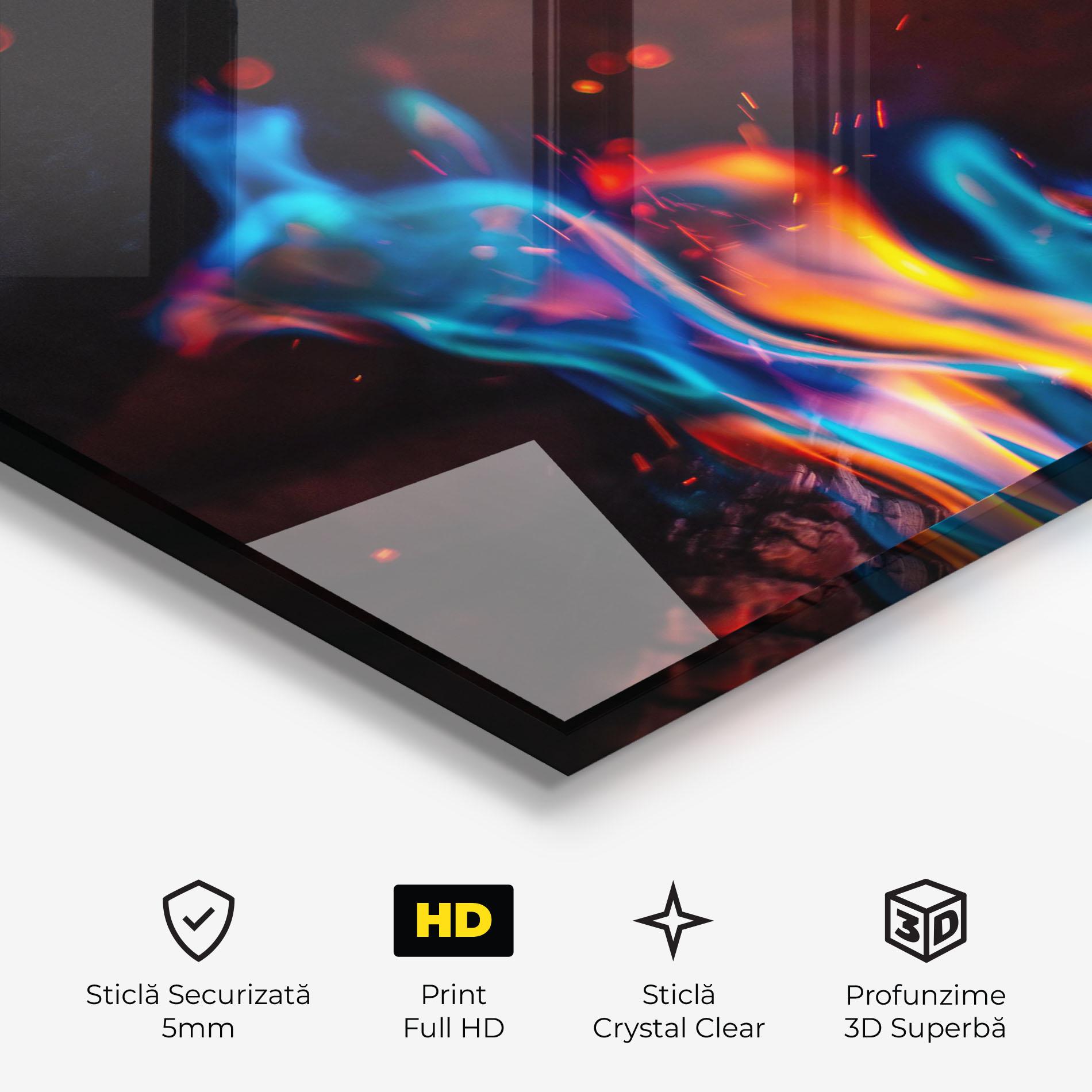 Tablou Sticla Blue Orange Fire mockup 3