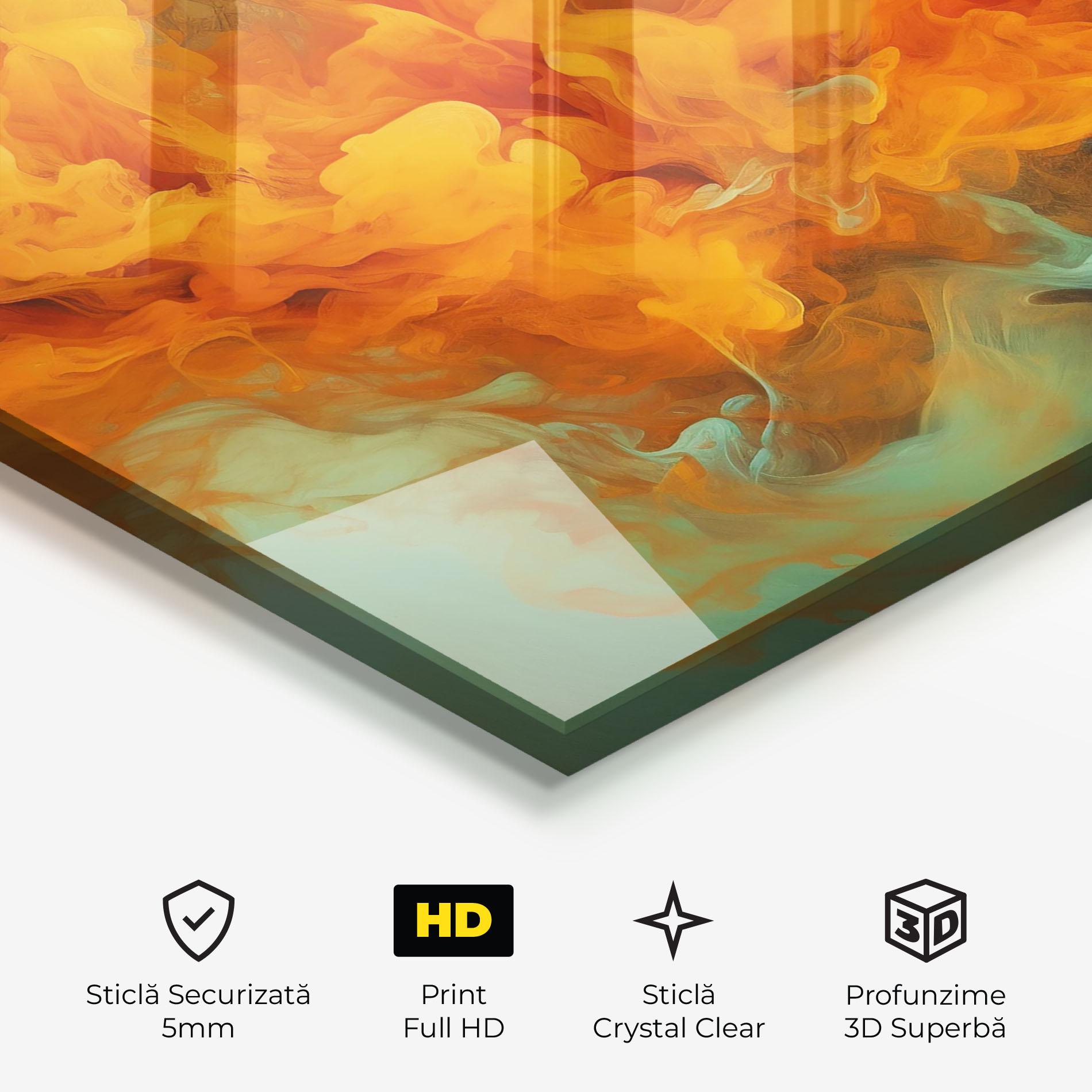 Tablou Sticla Orange Fire Smoke mockup 3
