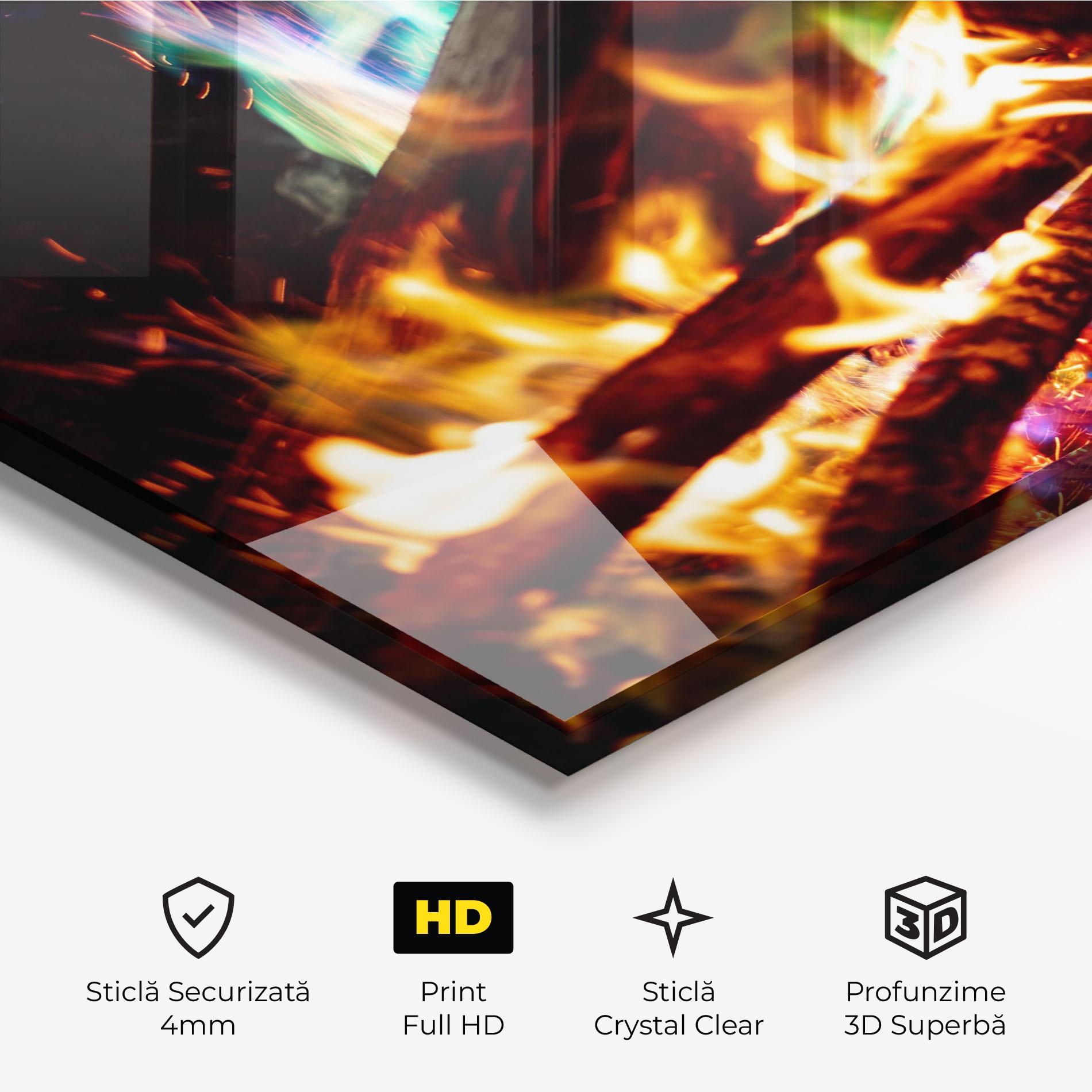 Tablou Sticla Blue Green Fire mockup 3