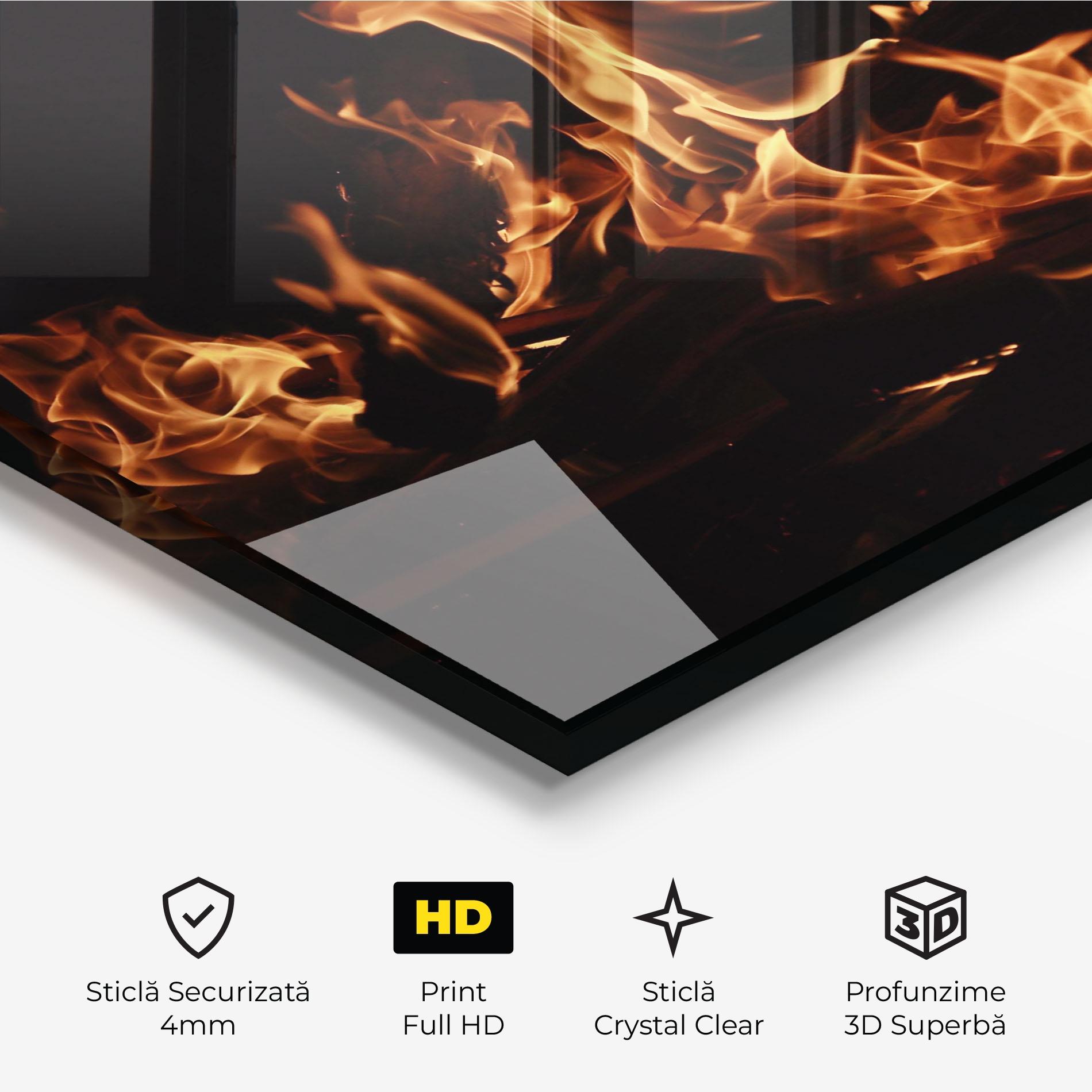 Tablou Sticla Fire On Black mockup 3
