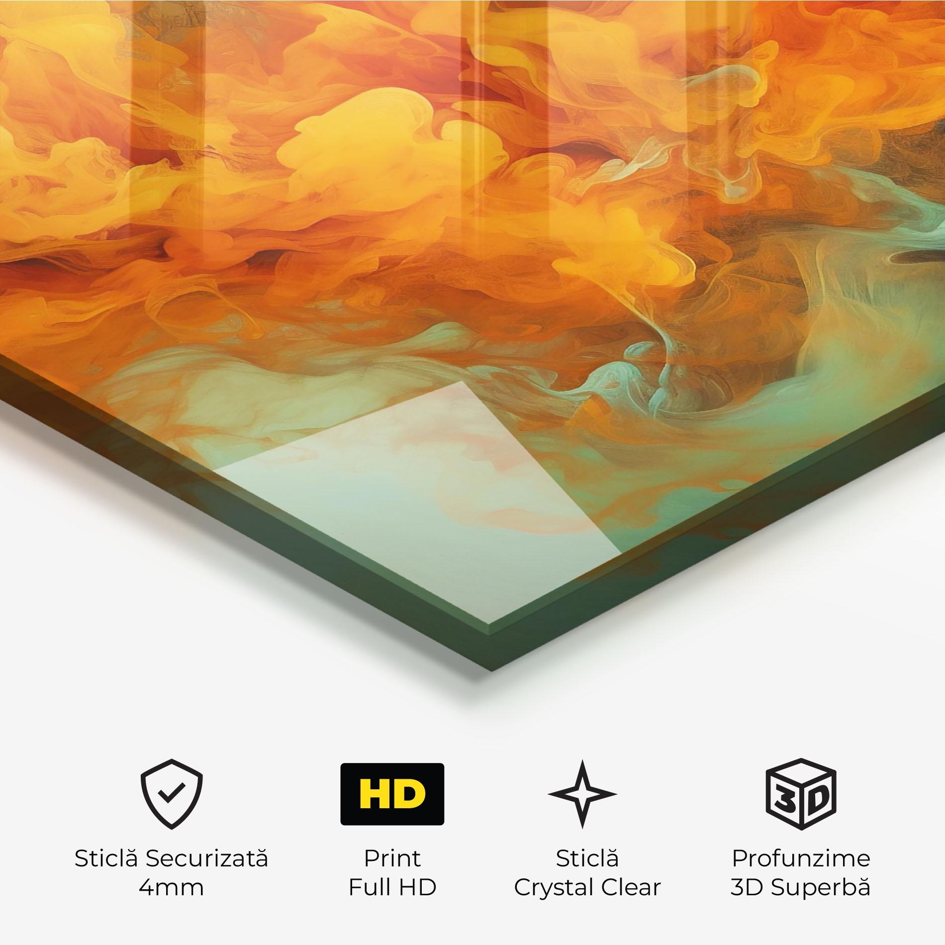 Tablou Sticla Orange Fire Smoke mockup 3