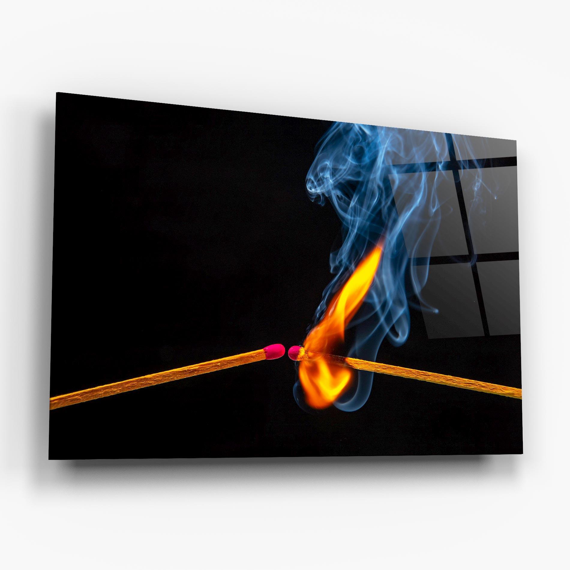 Tablou Sticla Burning Smoking Match mockup 6