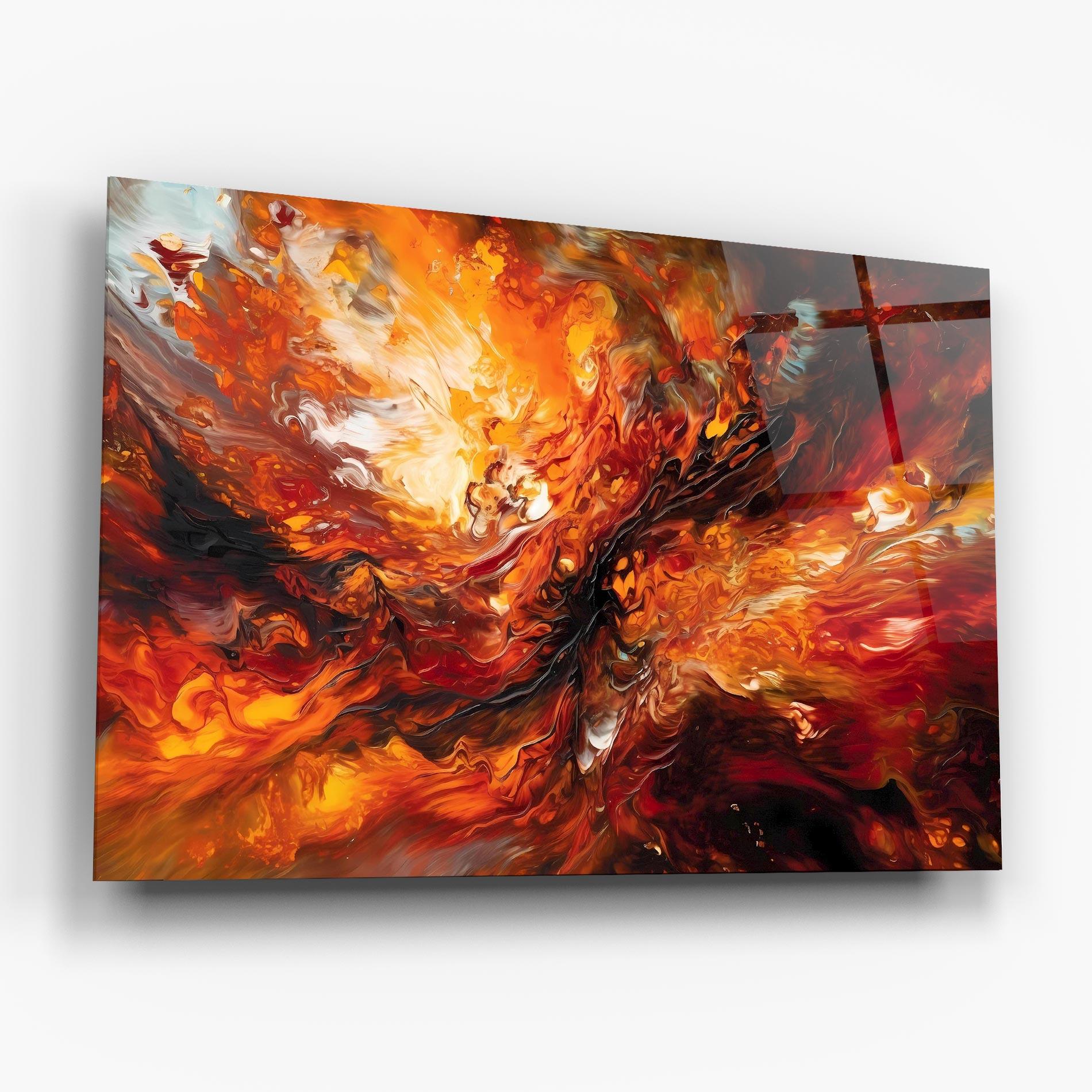Tablou Sticla Fiery Red Orange Art mockup 6