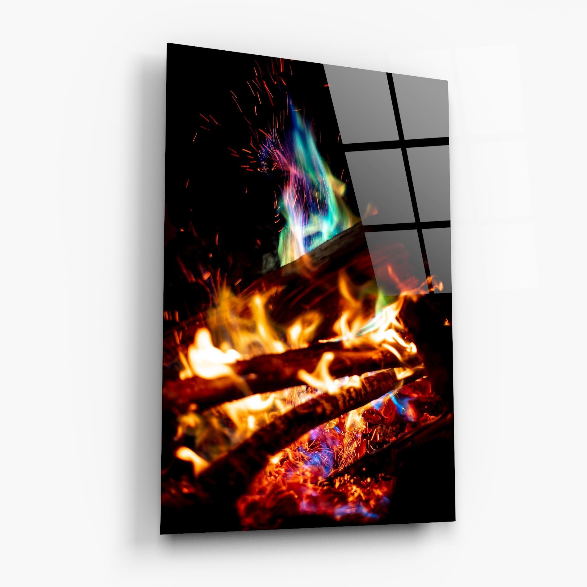 Tablou Sticla Blue Green Fire mockup 6